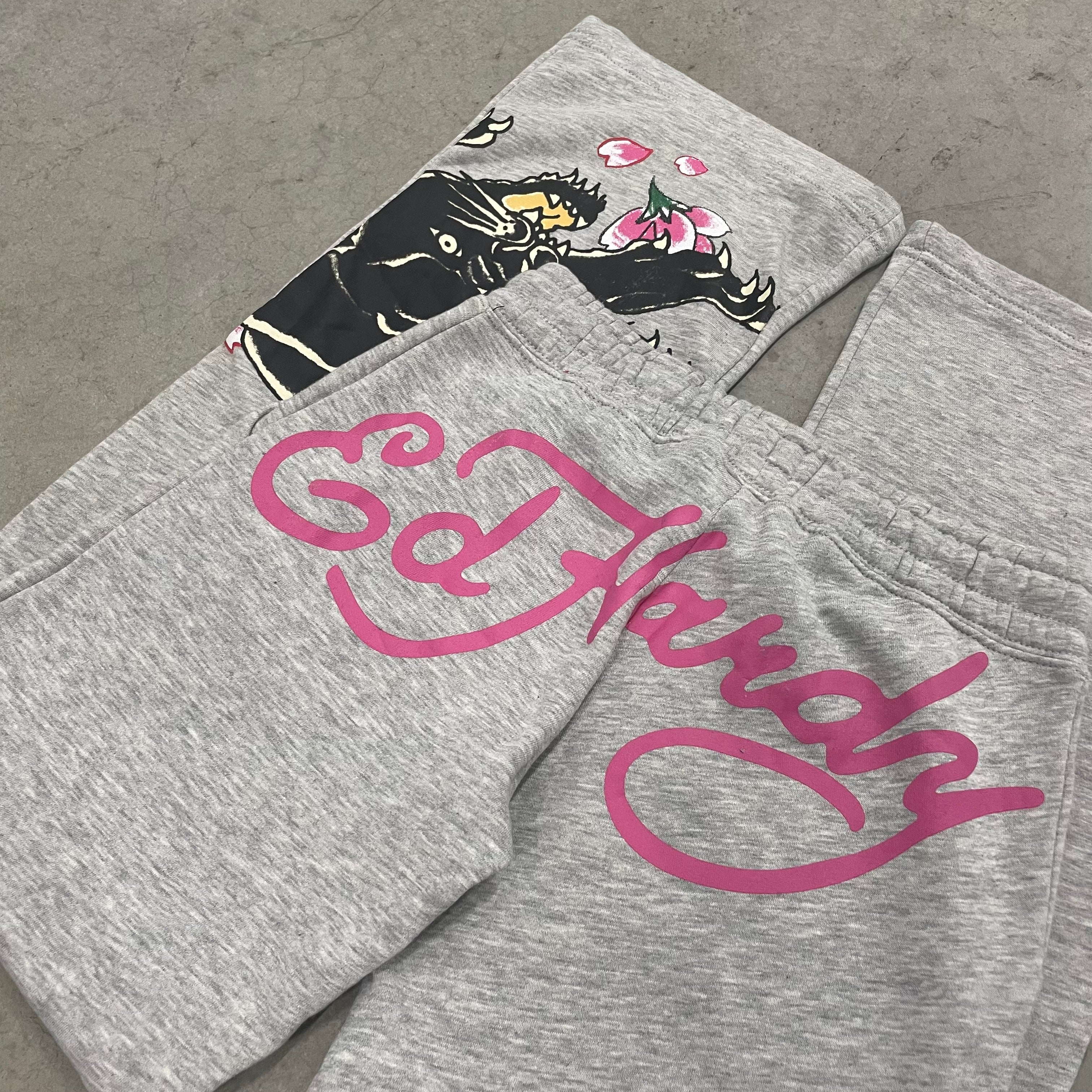 ED HARDY “Panther Rose” GREY FLARED PANTS