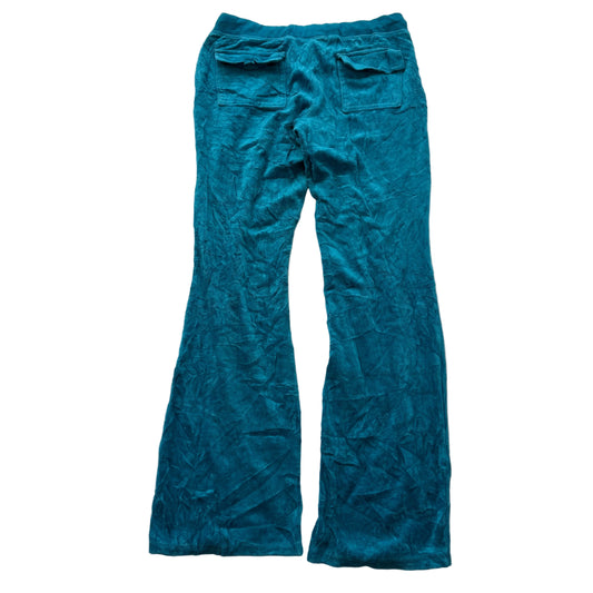 Vintage Juicy Couture Women Teal Blue Velour Flare Track Pant Flap Pocket Size S
