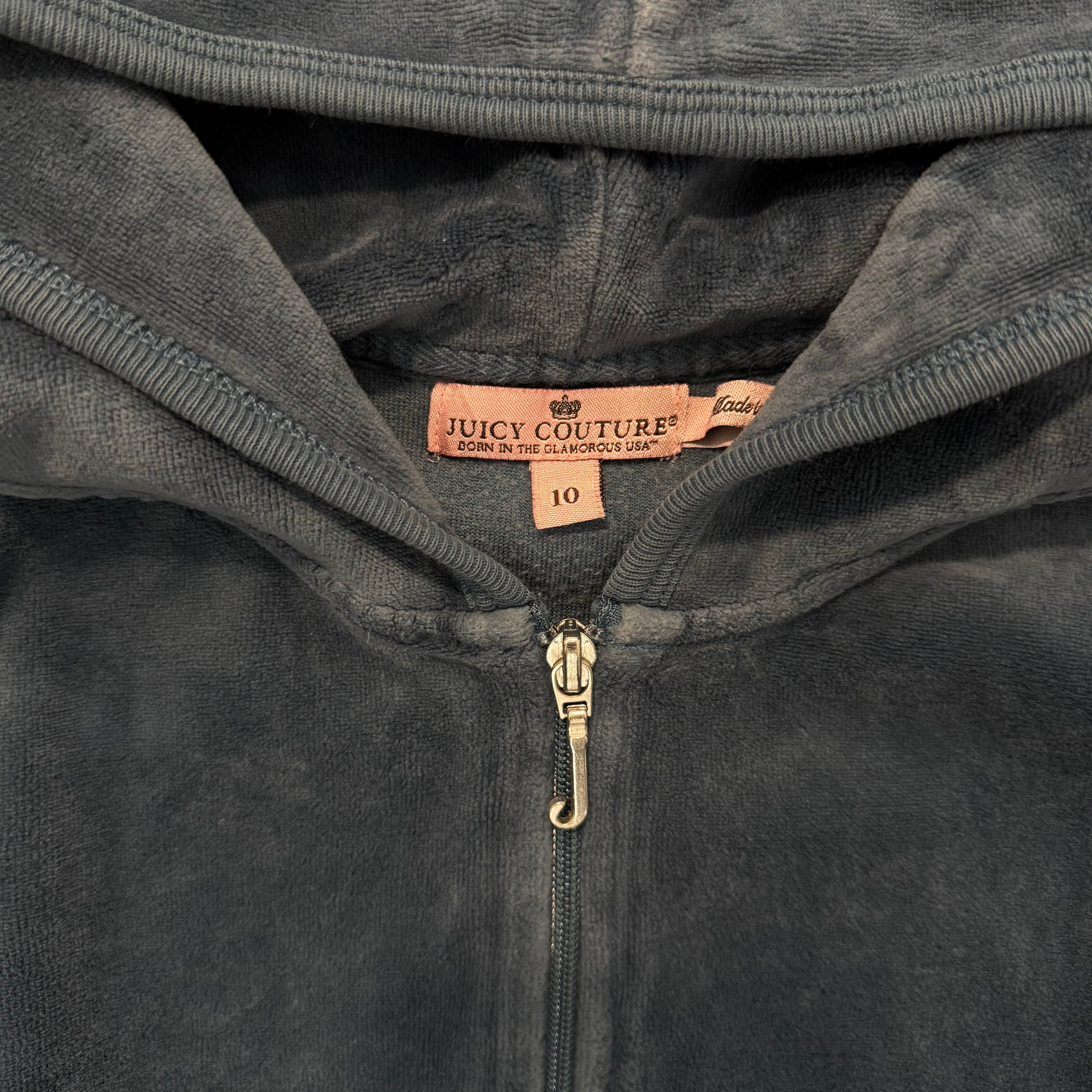 Blue Velour Juicy Couture Hoodie w/ RARE DESIGN | Size 10
