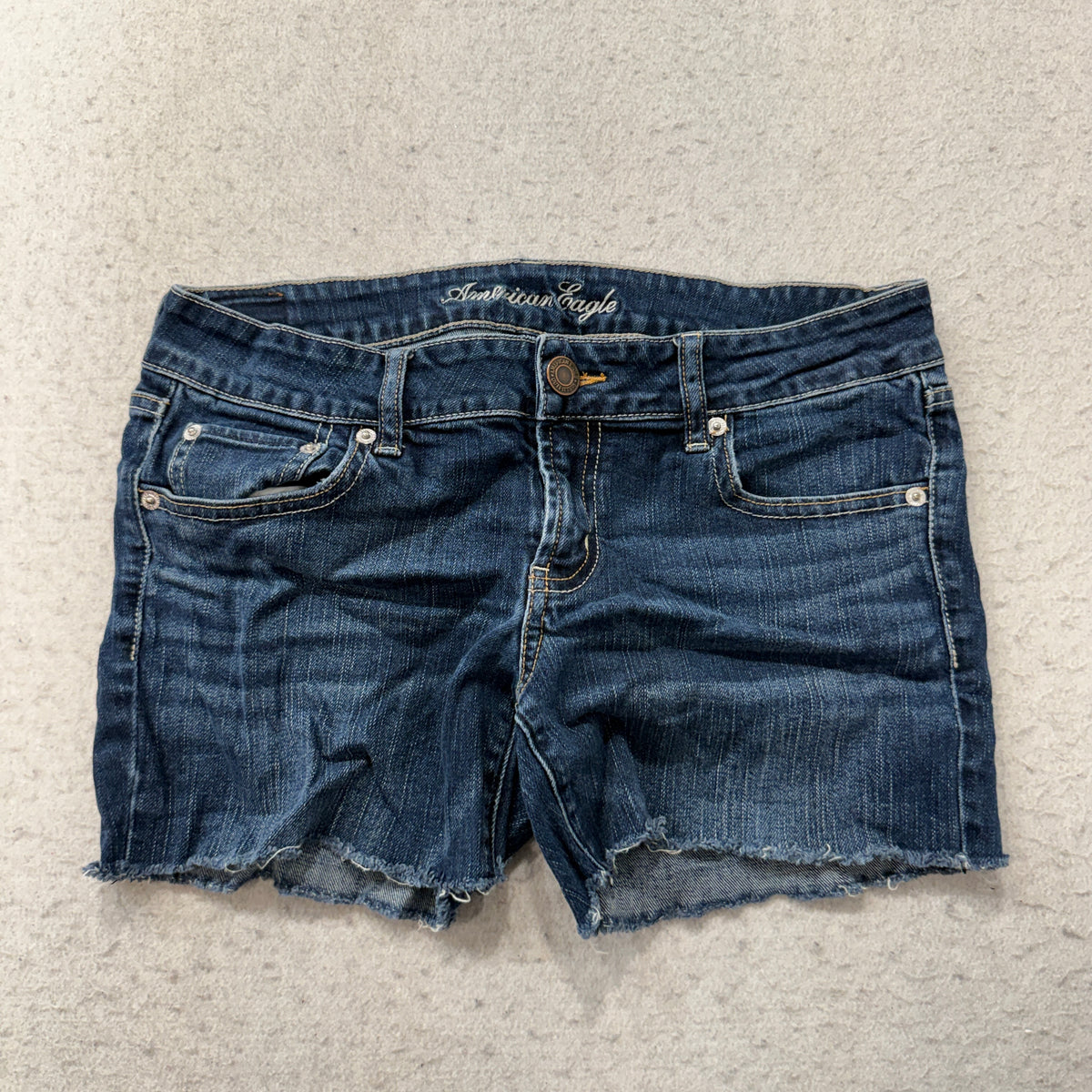 American Eagle Favorite Boyfriend Stretch Denim Cutoff Shorts Dark Wash Size 10 photo 1