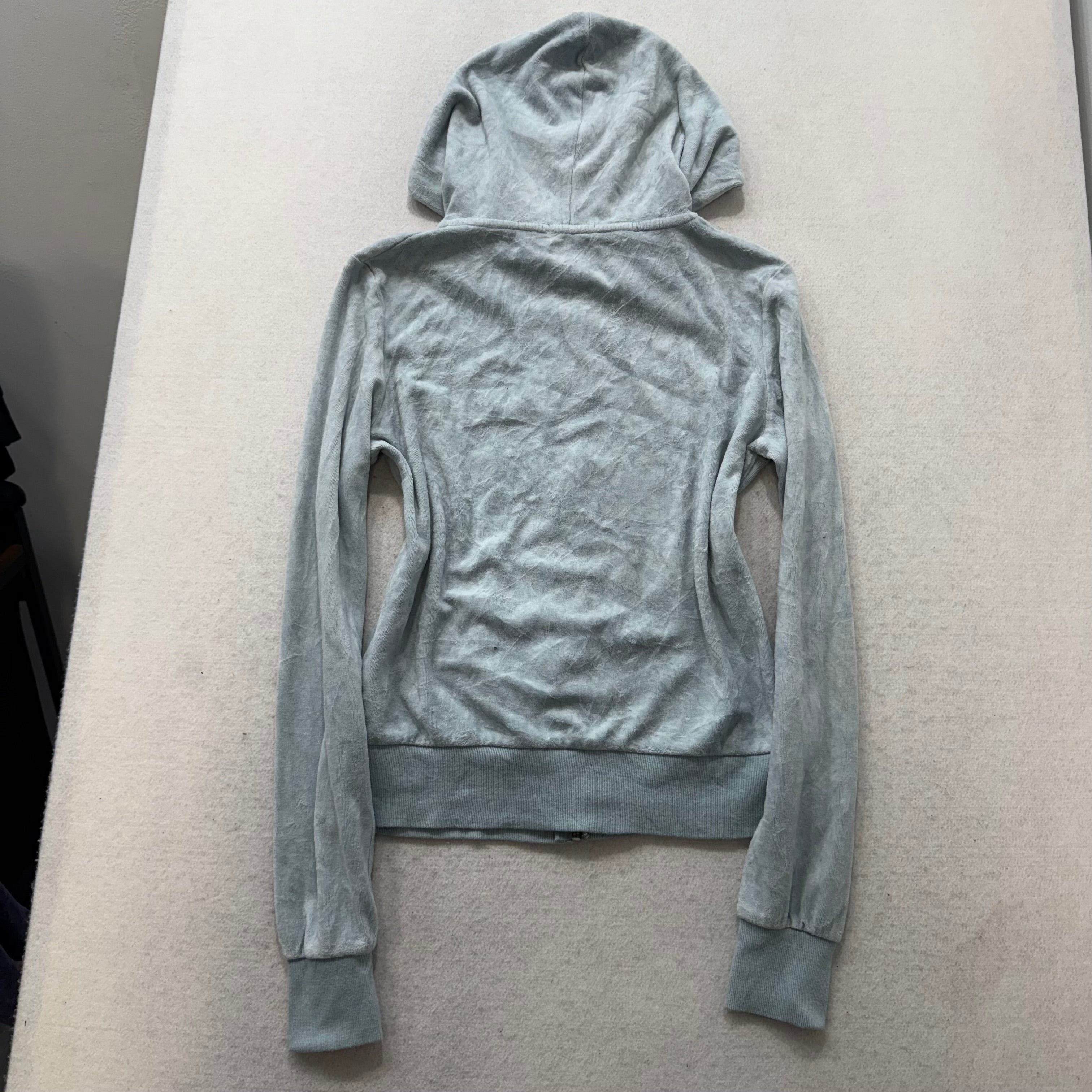 Vintage Juicy Couture Womens Grey Velour Zip-Up Hoodie Pockets Loungewear Size M