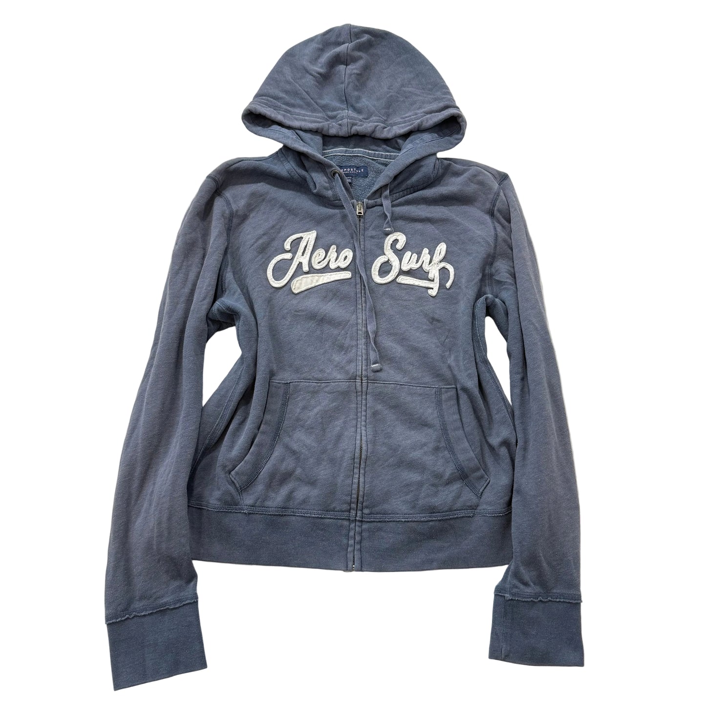 Aeropostale Women's Dusty Blue Full Zip Hoodie Split Kangaroo Pockets Size 2XL