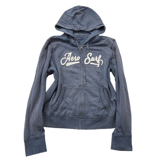 Aeropostale Women's Dusty Blue Full Zip Hoodie Split Kangaroo Pockets Size 2XL