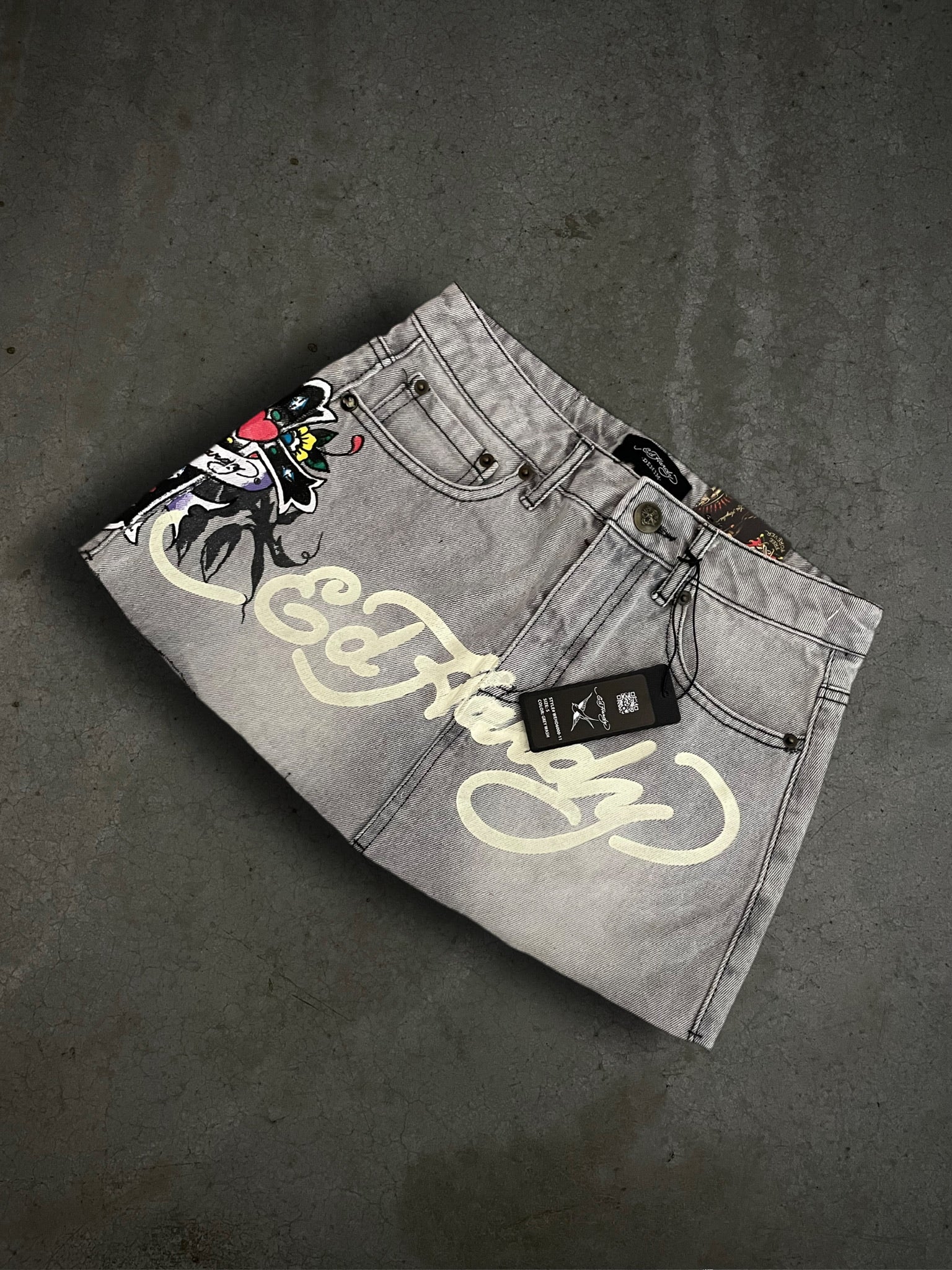 Ed Hardy “Cross” Grey Denim Mini Skirt
