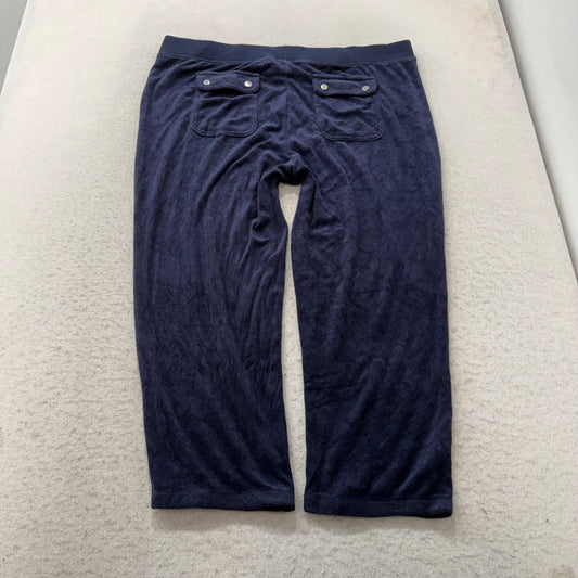 Juicy Couture Women's Navy Blue Velour Track Pant Drawstring Pockets Size XL