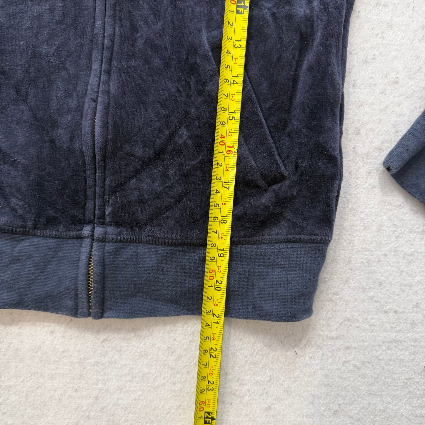 Juicy Couture Navy Blue Velour Tracksuit Set Zip Up Hoodie & Pant Graphic Size S