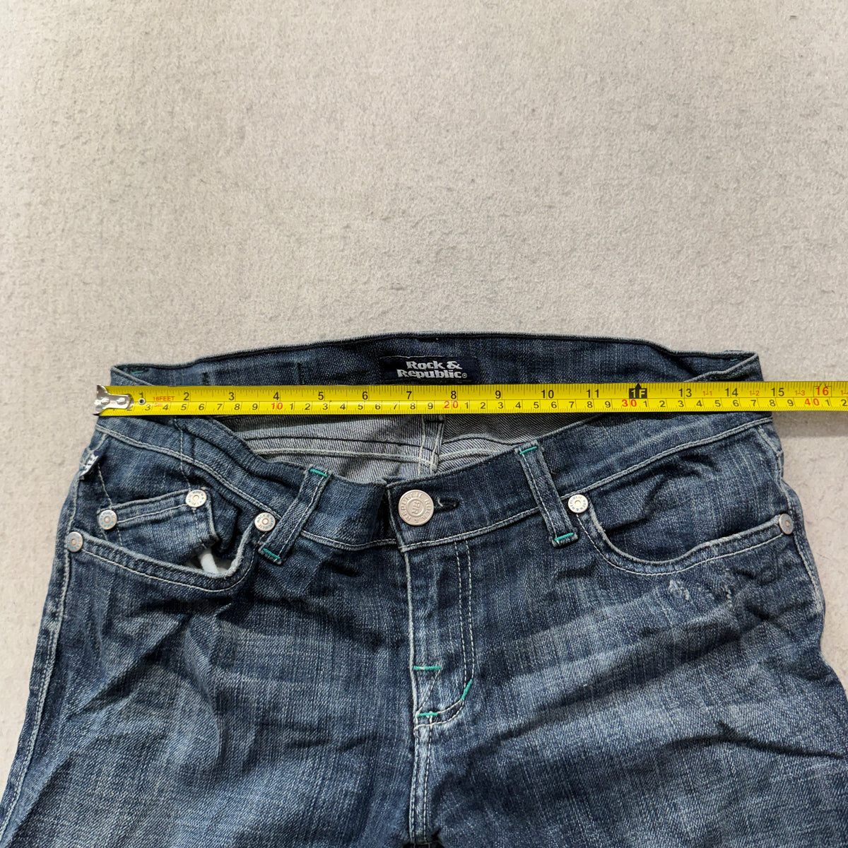 Rock & Republic Flare Jeans Women's Dark Wash Blue Denim Low Rise Size 30 photo 4