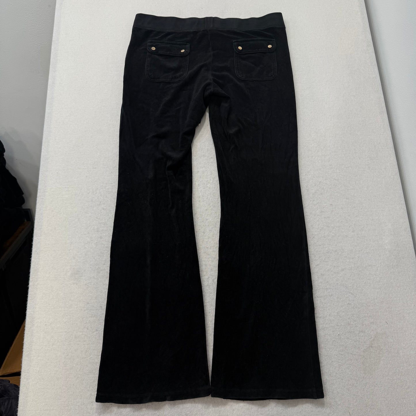 Juicy Couture Black Velour Tracksuit Set Zip Up Hoodie & Flared Pant Logo Size L