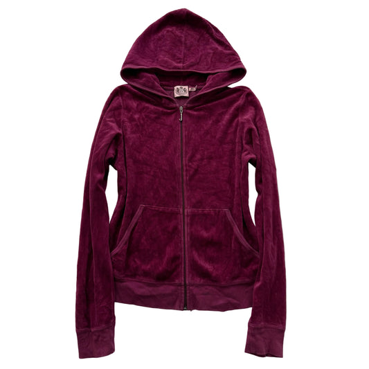 Juicy Couture Women's Berry Velour Zip Up Hoodie Split Kangaroo Pockets Size XL