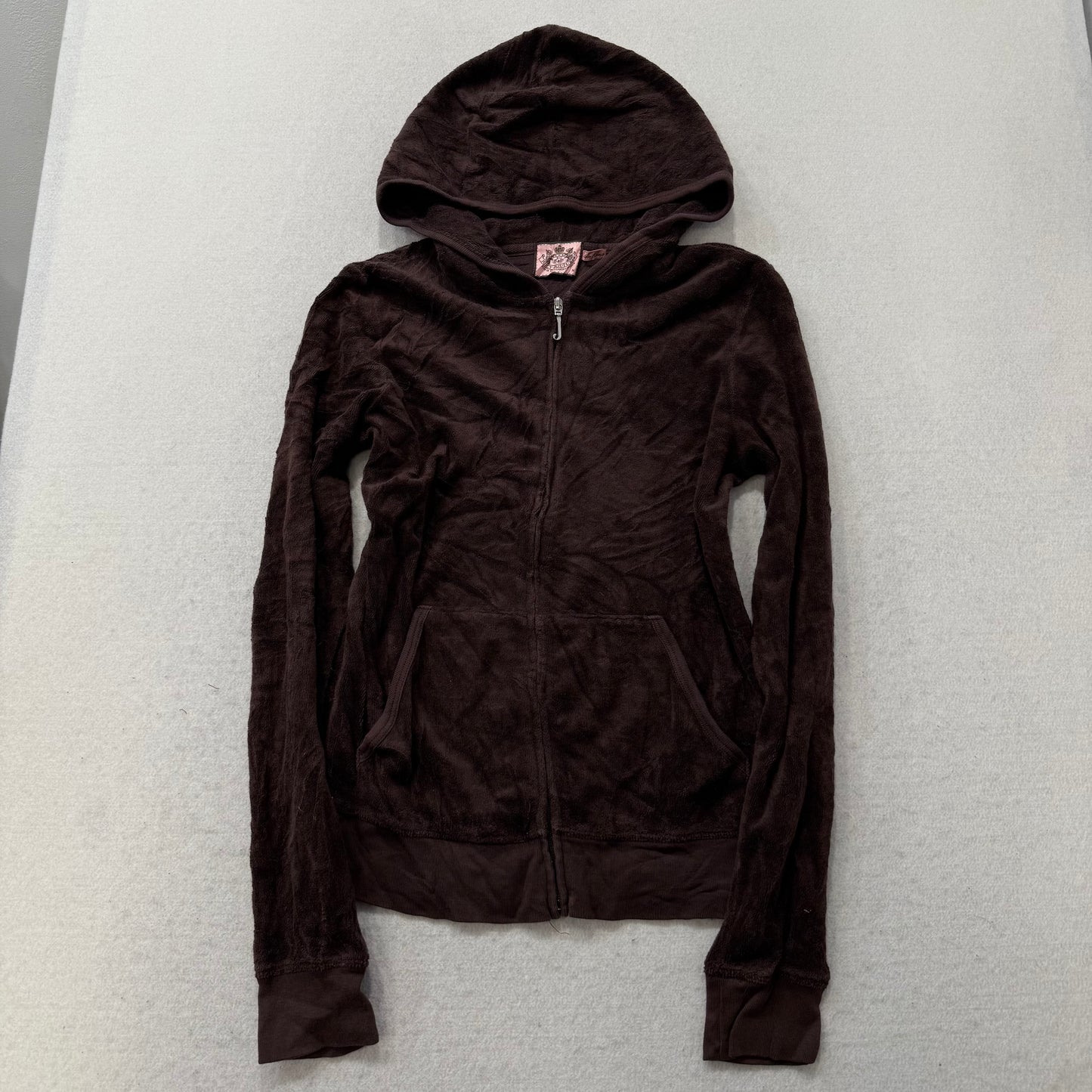 Juicy Couture Brown Terry cloth Tracksuit Set Zip Up Hoodie & Flared Pants Y2k Size M