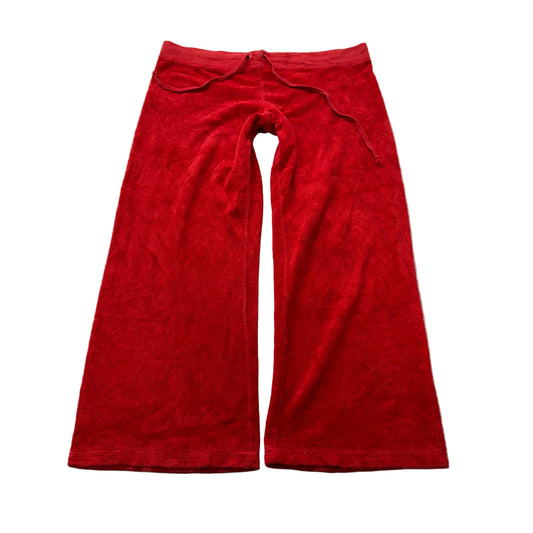 Vintage Juicy Couture Women's Red Velour Flared Capris Pant Drawstring Size M