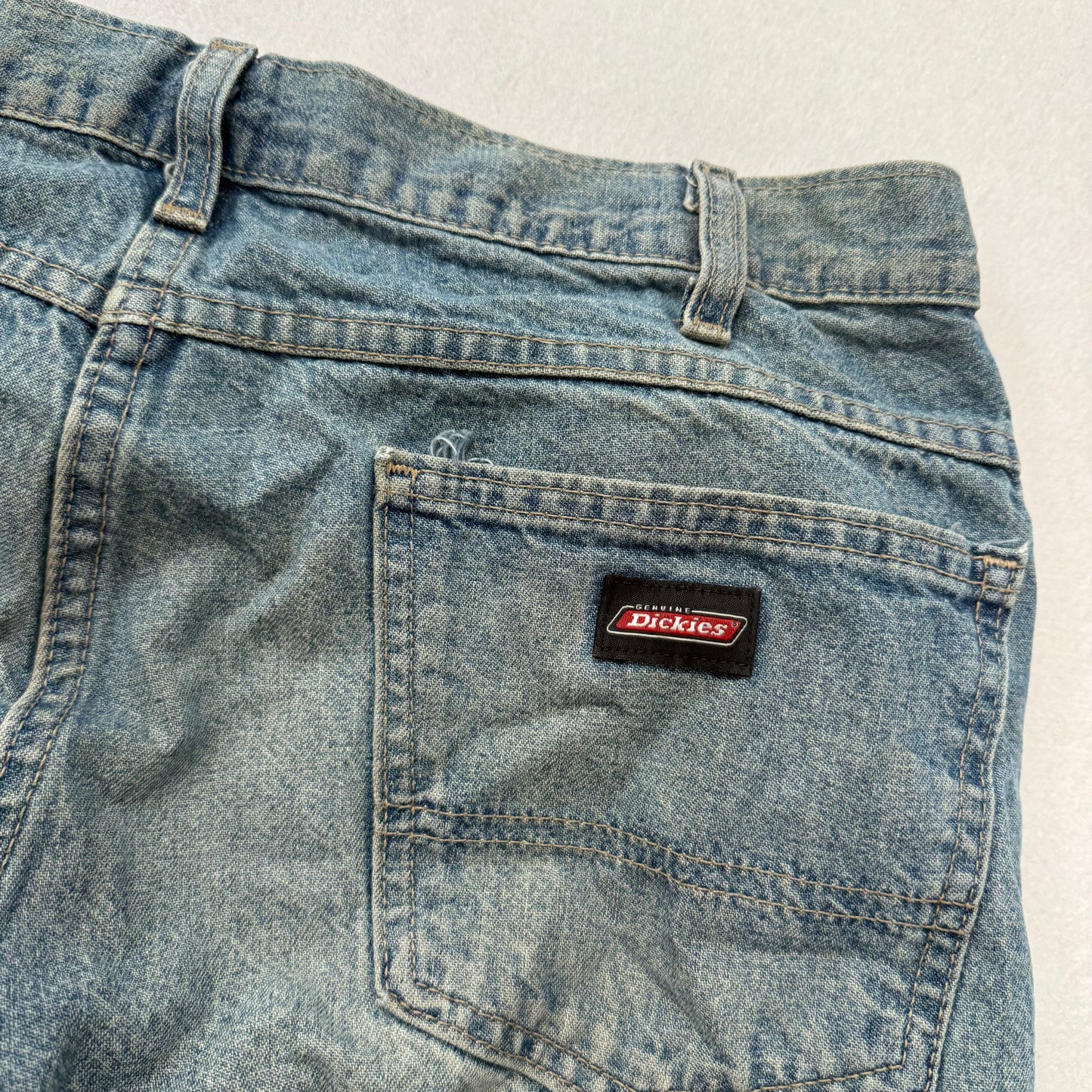 Dickies Men's Medium Blue Denim Carpenter Jeans Utility Pockets Logo Size 34