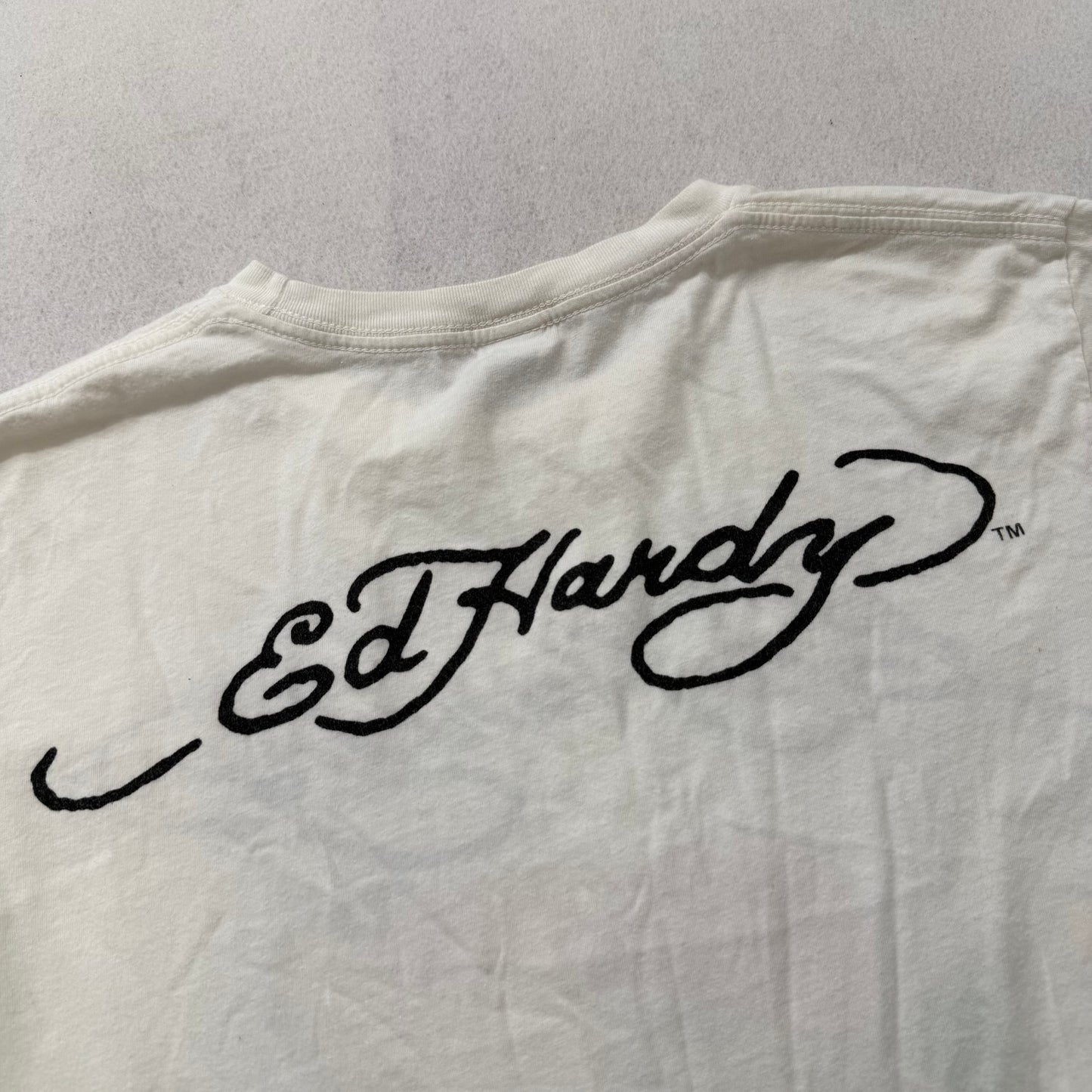 Ed Hardy Men's White Cotton T-Shirt Short Sleeves Skull Graphic Tee Logo Size L