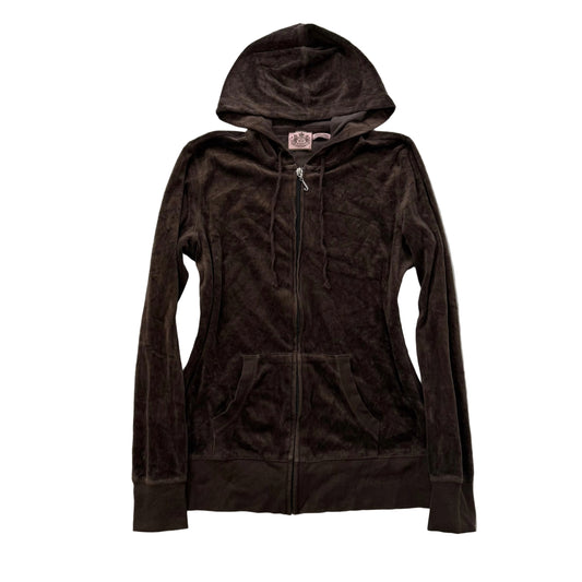 Vintage Juicy Couture Women's Brown Velour Full Zip Hoodie Loungewear Y2K Size S