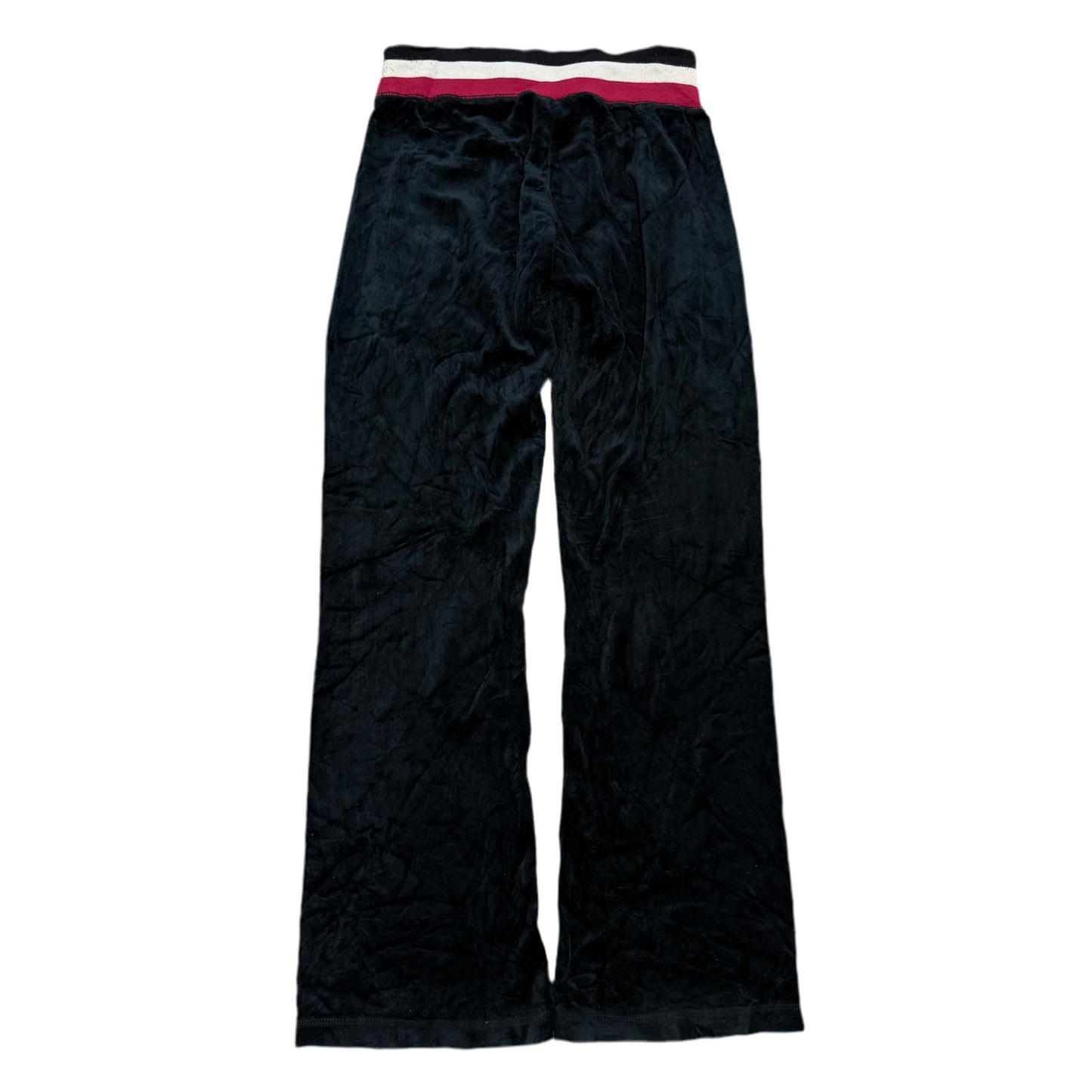 Black VINTAGE Velour Juicy Couture Flared Pants w/ Unique Waist Band SIZE M