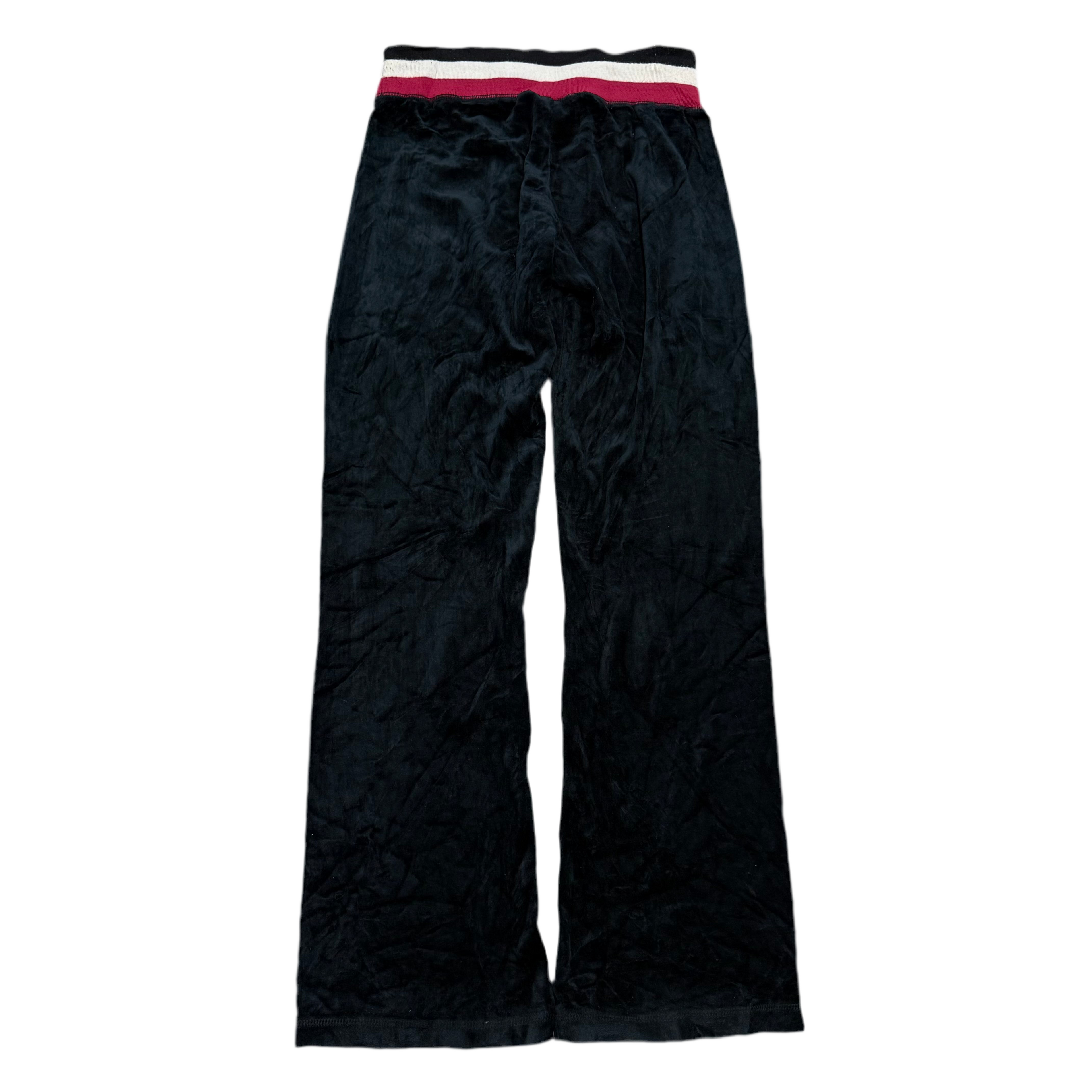 Black VINTAGE Velour Juicy Couture Flared Pants w/ Unique Waist Band SIZE M