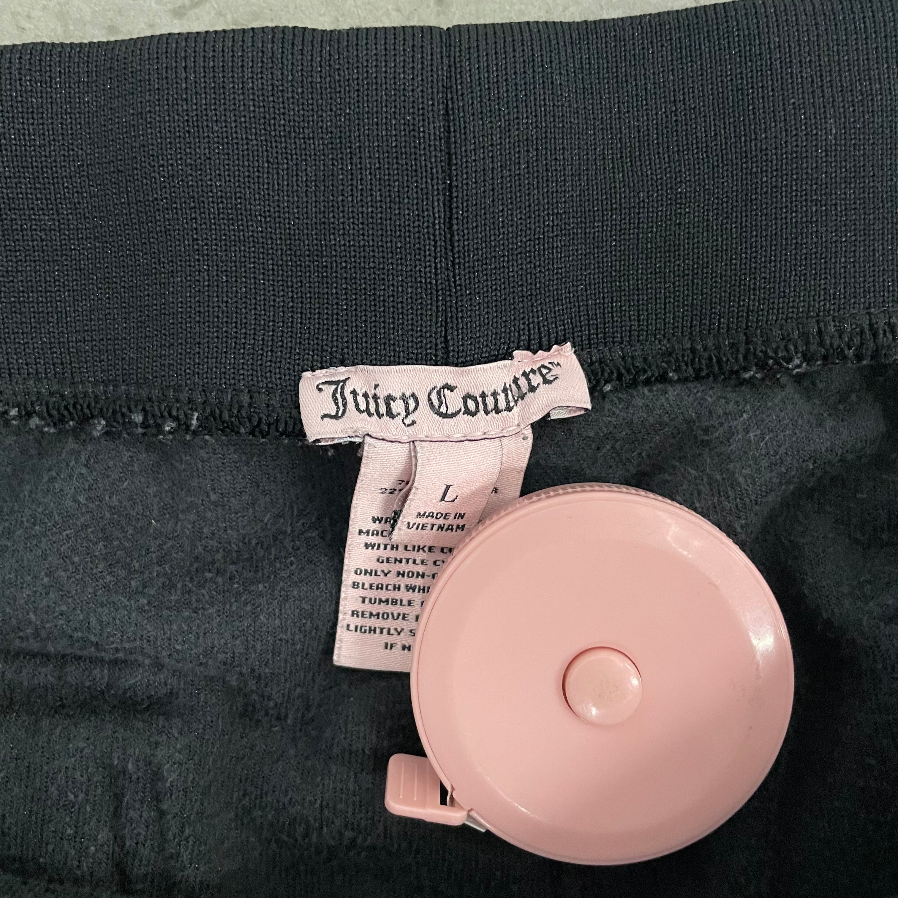 Vintage Juicy Couture Black Velour Flared Pants with Striped Waistband Size L