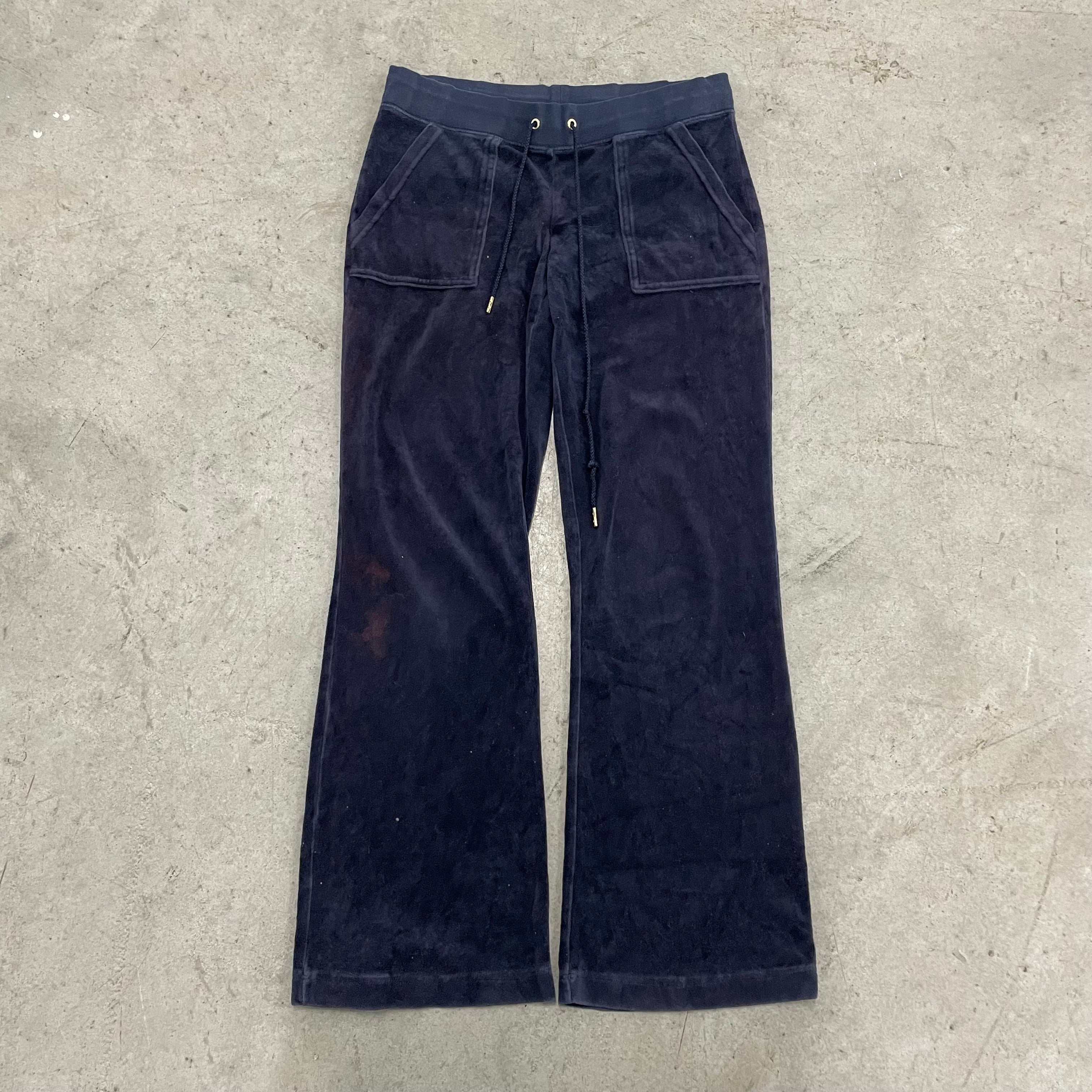 Vintage Juicy Couture Snap pocket velour navy blue flared pants size S