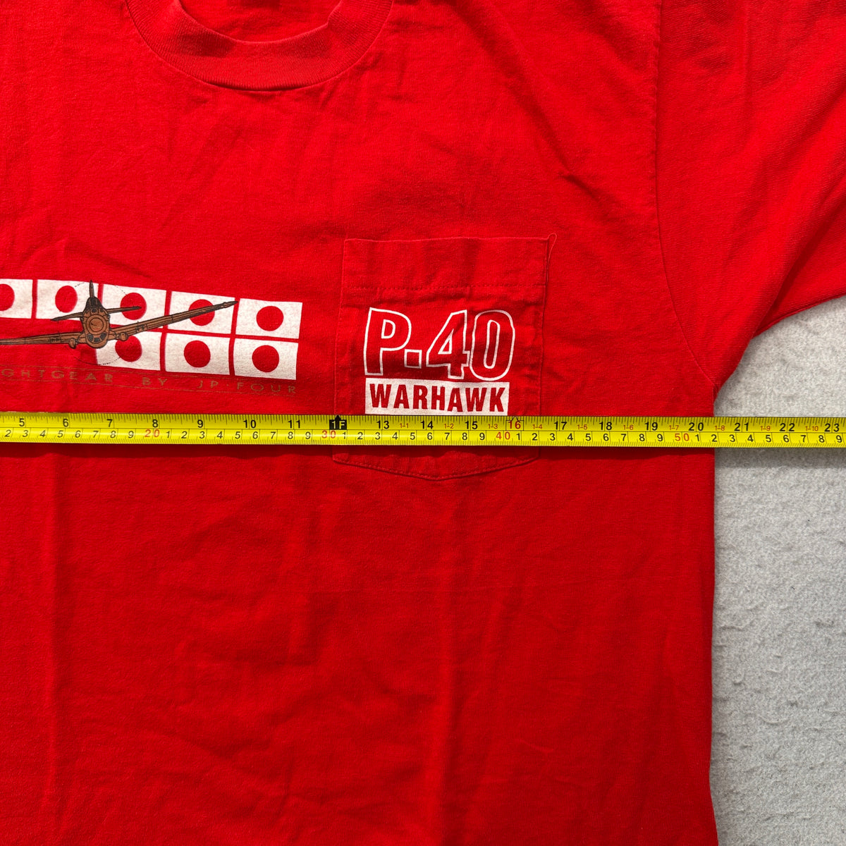 P-40 Warhawk red tee chest measurement