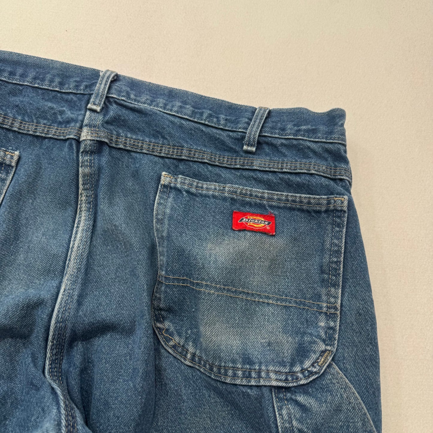 Dickies Men's Medium Blue Denim Wide Leg Carpenter Jeans Utility Pockets Size 38