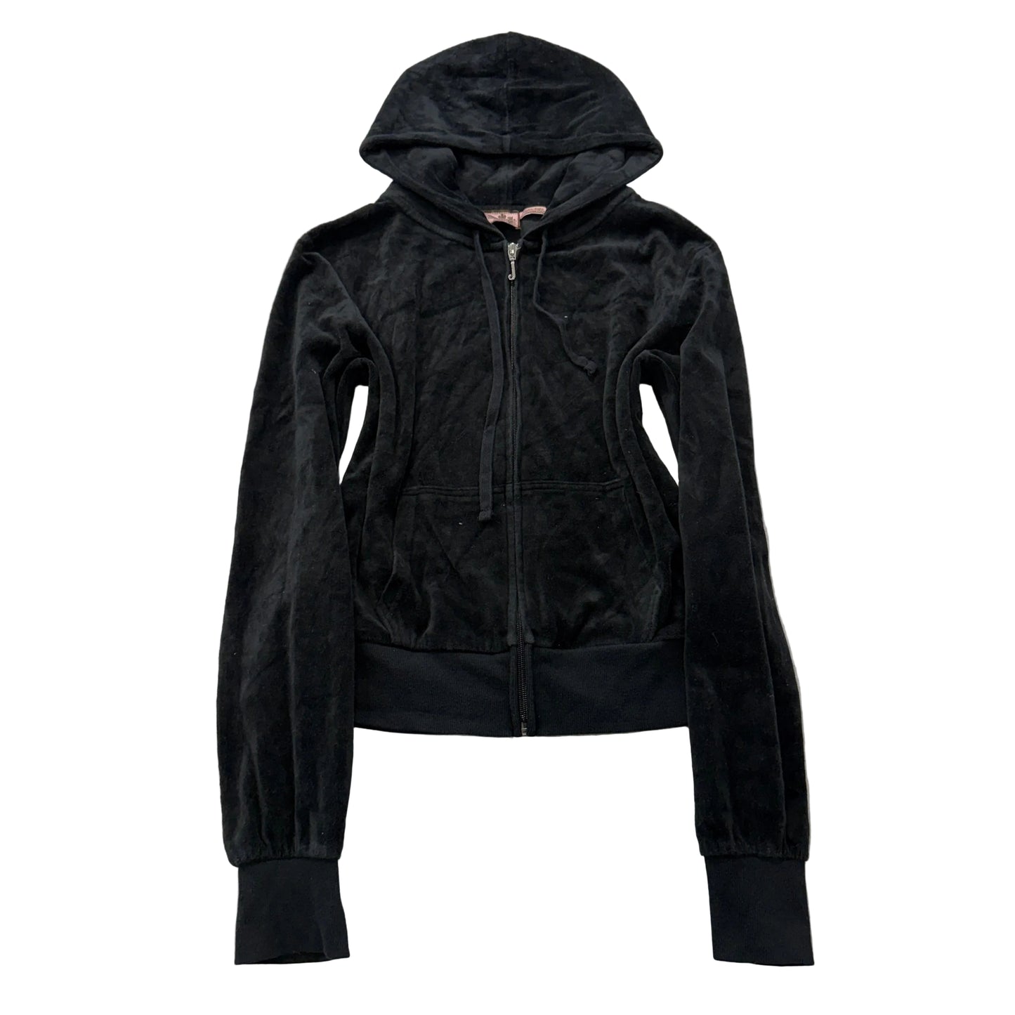 Vintage Juicy Couture Womens Black Velour Zip-Up Hoodie Loungewear Pocket Size L