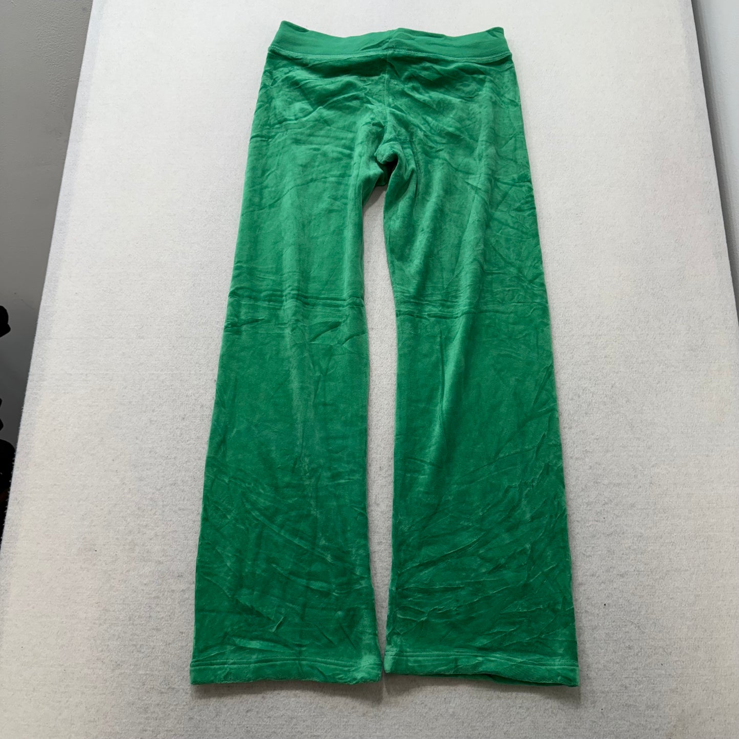 Juicy Couture Womens Kelly Green Velour Flare Track Pant Rhinestone Logo Size XS
