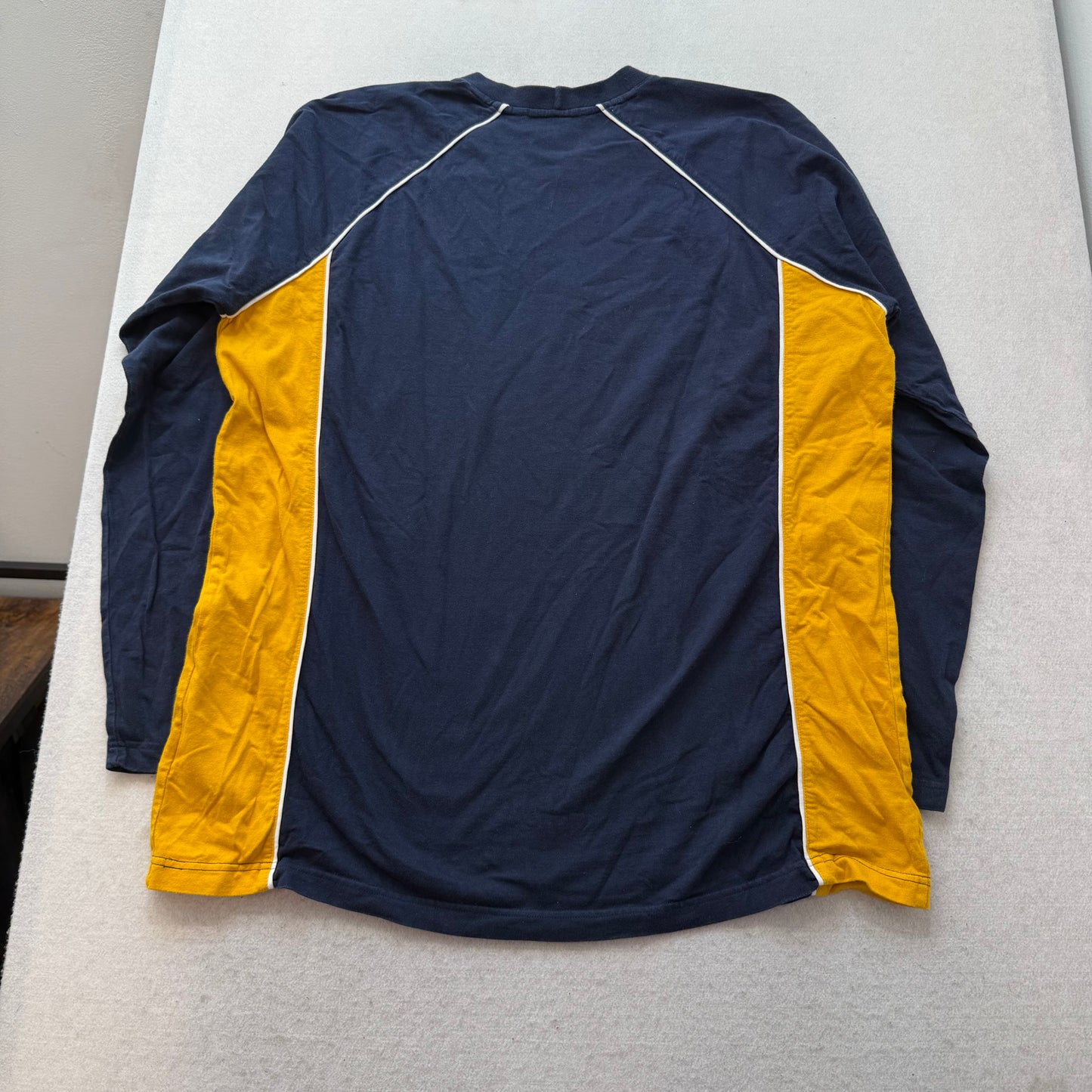 Nike Men Navy Yellow Cotton T-Shirt Long Sleeves Raglan Cut Swoosh Logo Size 2XL