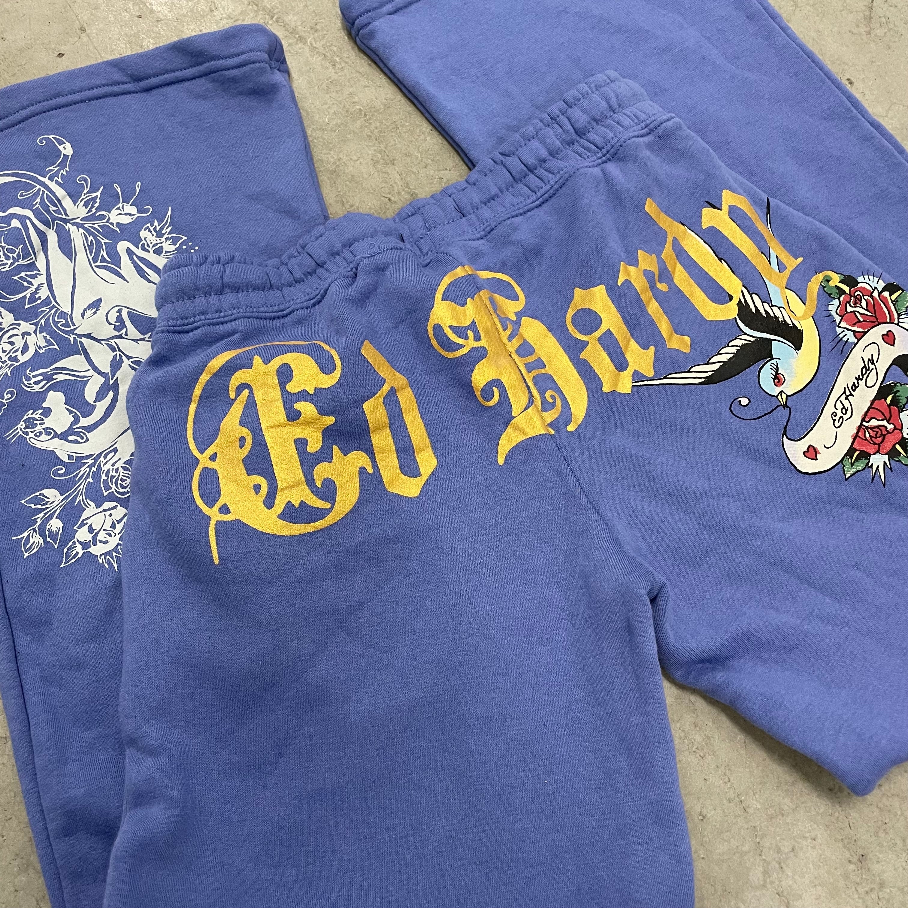 ED HARDY “Free Bird” BLUE FLARED PANTS