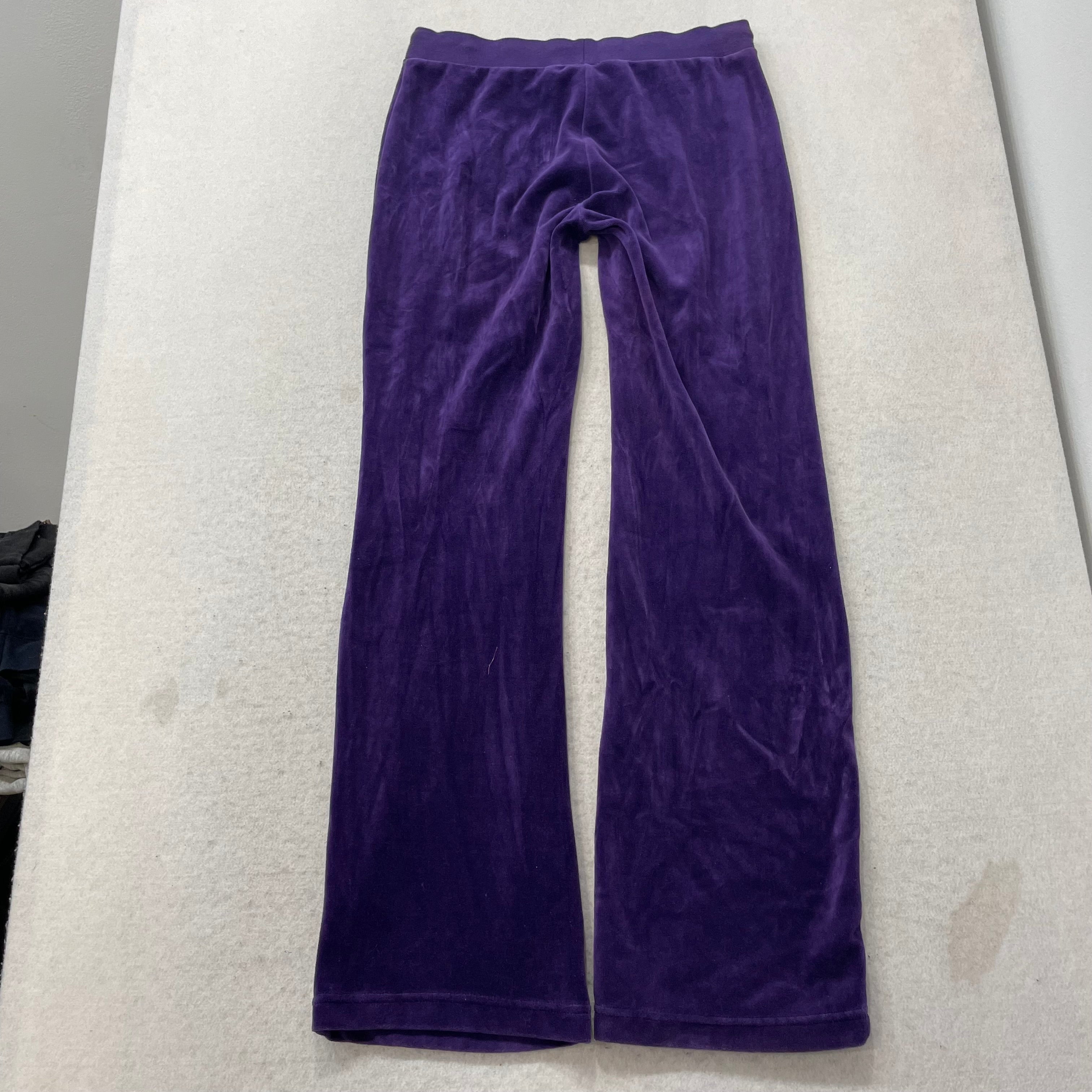 Juicy Couture Women's Dark Purple Velour Flared Track Pant Loungewear Y2K Size M