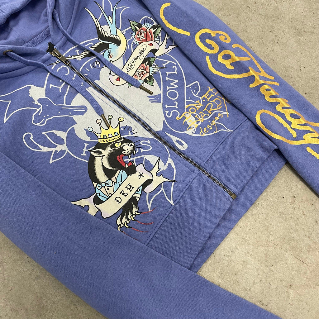 ED HARDY “Free Bird” BLUE CROPPED ZIP UP HOODIE