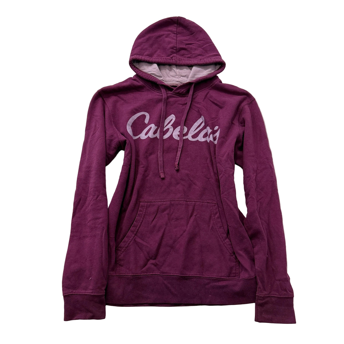 Cabela's Women's Maroon Fleece Pullover Hoodie Spellout Graphic Y2K Size Medium