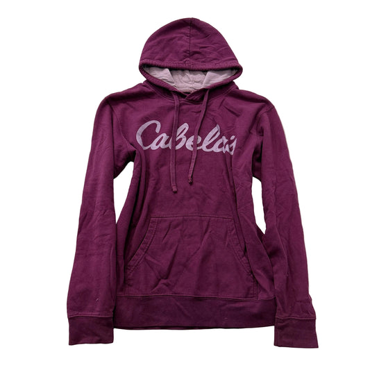 Cabela's Women's Maroon Fleece Pullover Hoodie Spellout Graphic Y2K Size Medium