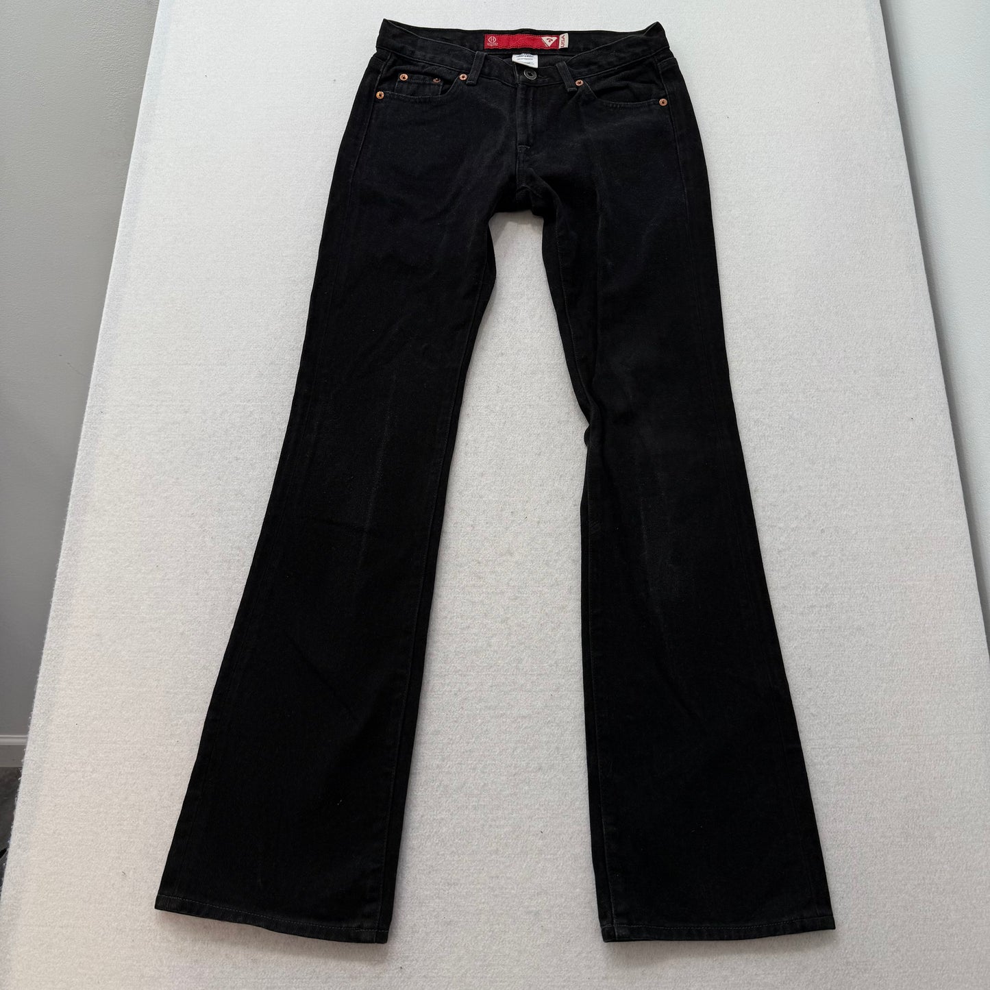 Guess Jeans Women's Solid Black Denim Bootcut Jeans Y2K Fashion Logo Size 26