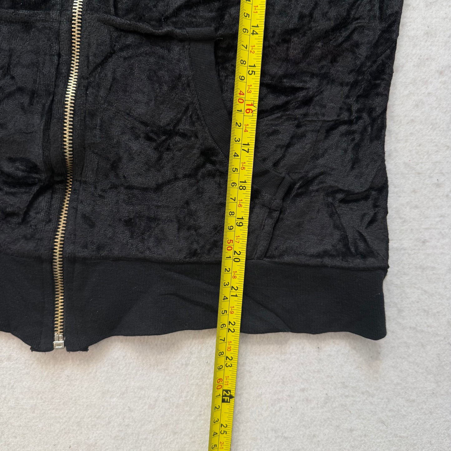 Juicy Couture Women's Jet Black Velour Zip Up Hoodie Rhinestones Logo Y2K Size M