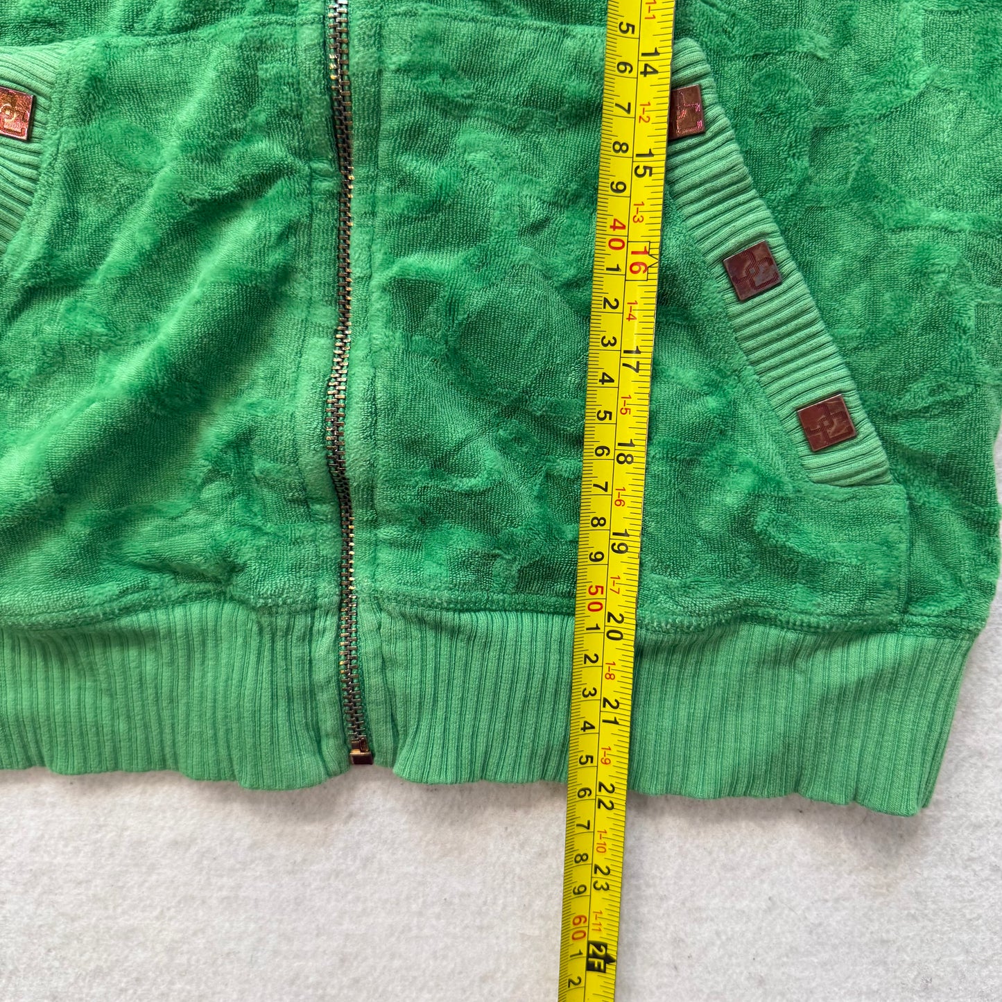 Juicy Couture Women's Kelly Green Velour Zip Up Hoodie Kangaroo Pockets Size M