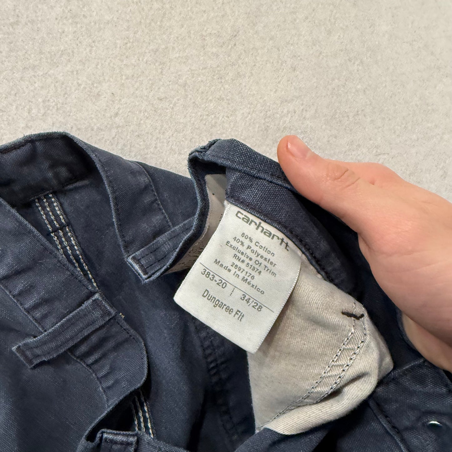 Carhartt Men's Black Washed Cargo Work Pants Dungaree Fit Mid-Rise Size 34 x 28