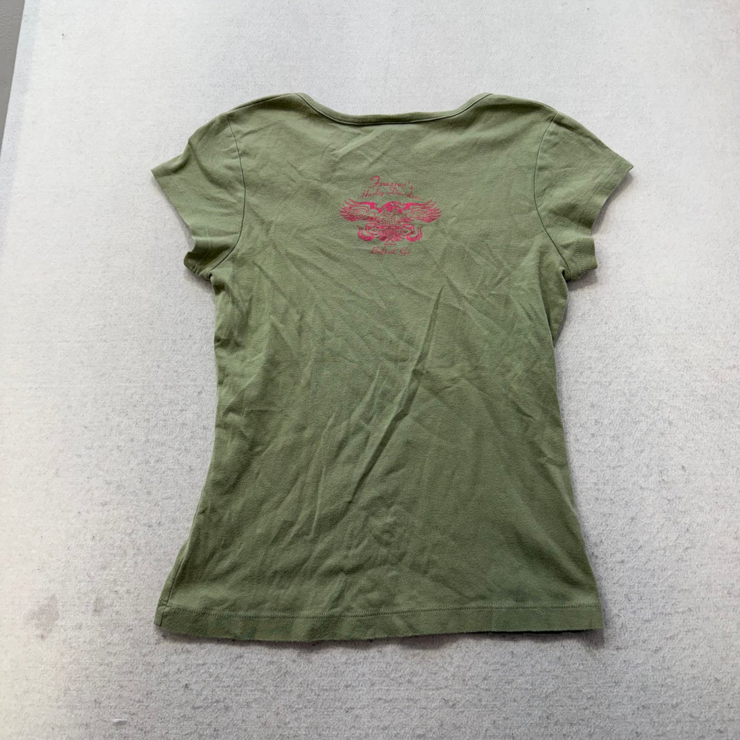 Harley Davidson Women's Green Cotton T-Shirt Logo Casual Tee Made In USA Size L