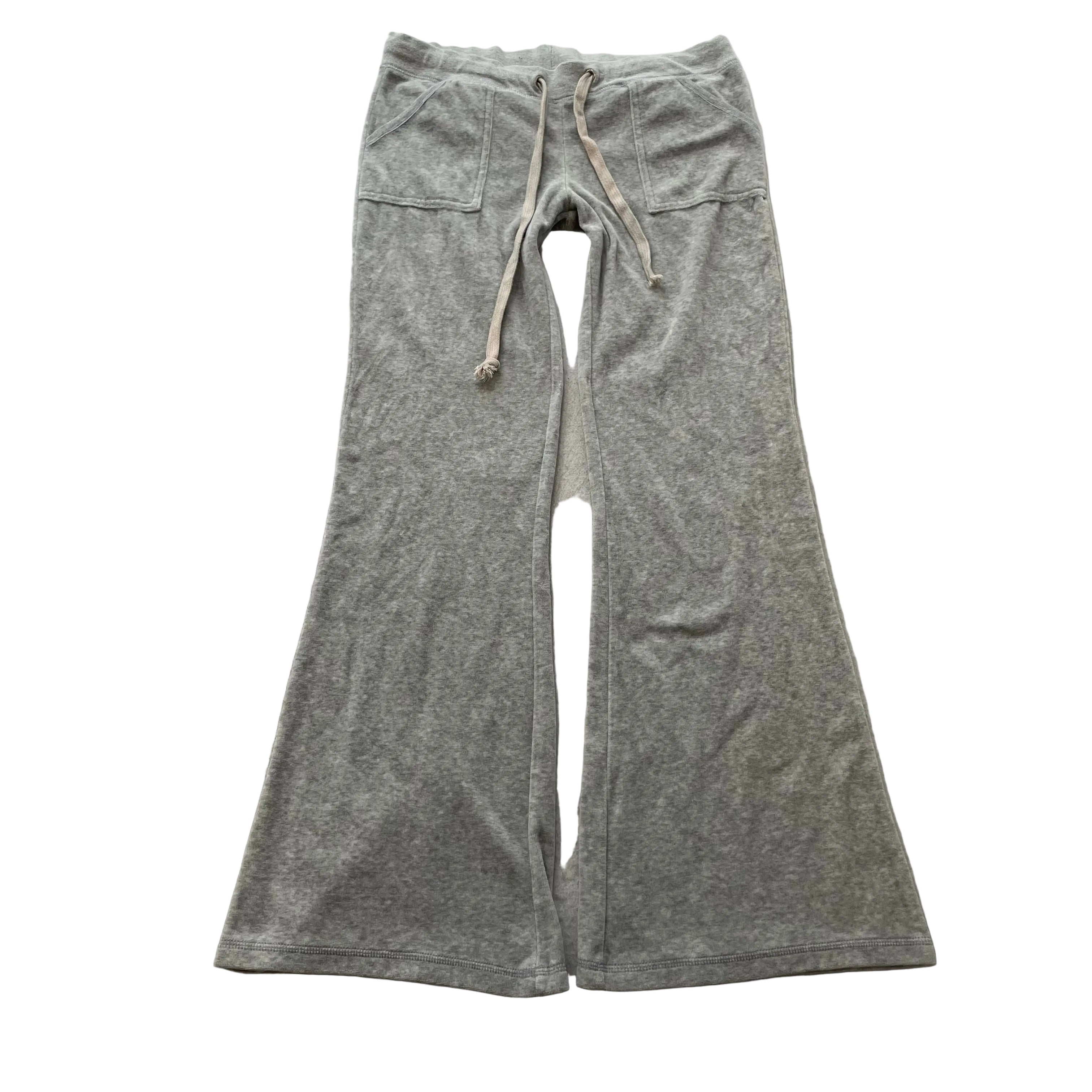 Vintage Juicy Couture Women's Light Gray Velour Flared Track Pant Drawstring - L