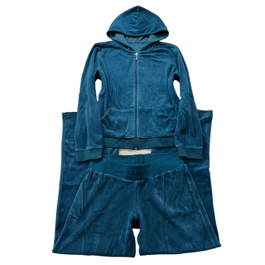 Vintage Juicy Couture Womens Teal Blue Velour Tracksuit Set Hoodie & Pant Size S