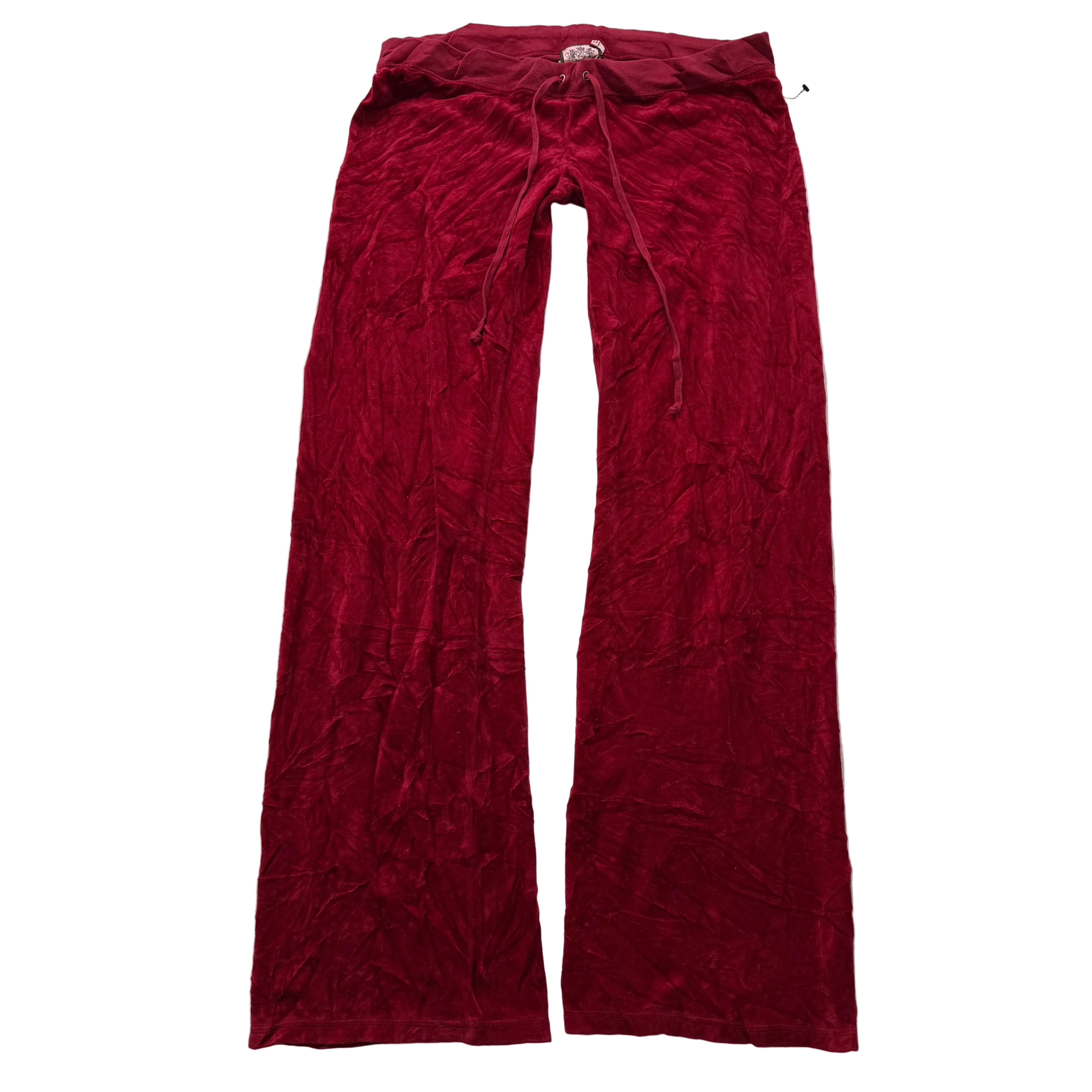Vintage Juicy Couture Women's Ruby Red Velour Flared Track Pant Low Rise Size L