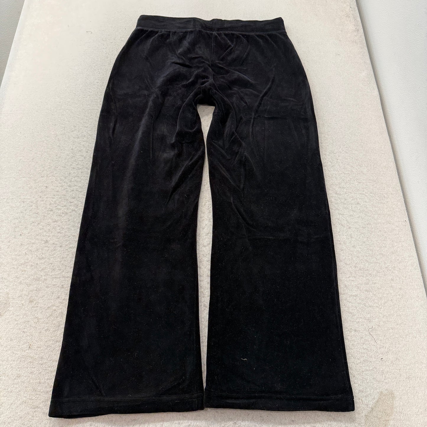 Juicy Couture Women's Black Velour Flared Track Pants Drawstring Classic Size M