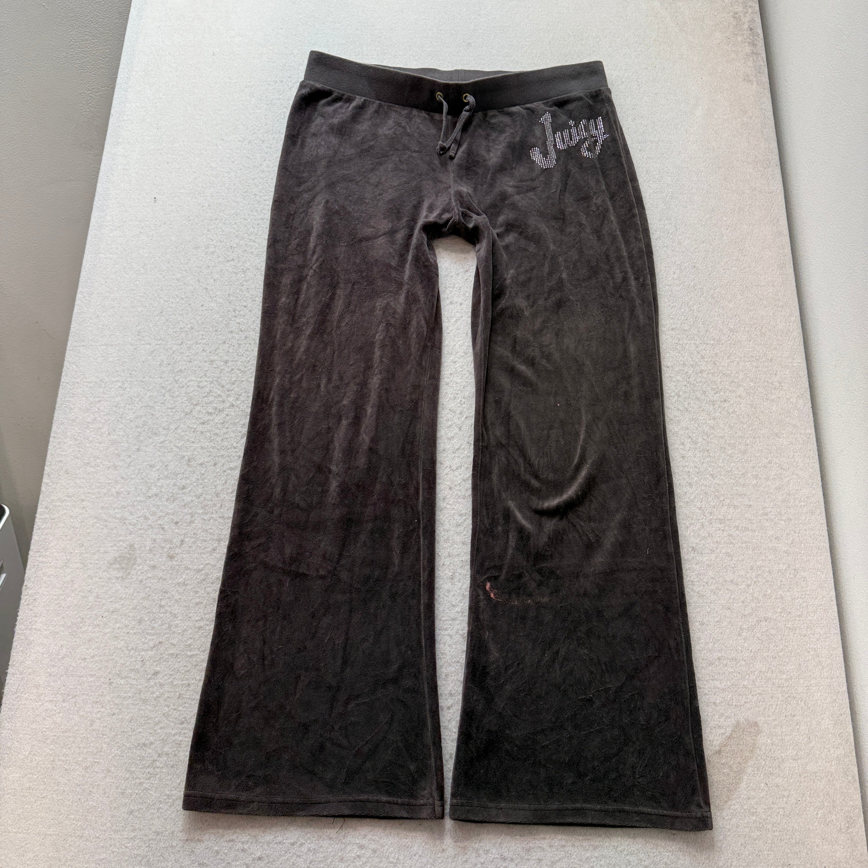 Vtg Juicy Couture Women's Charcoal Gray Velour Tracksuit Set Hoodie & Pant - S/L