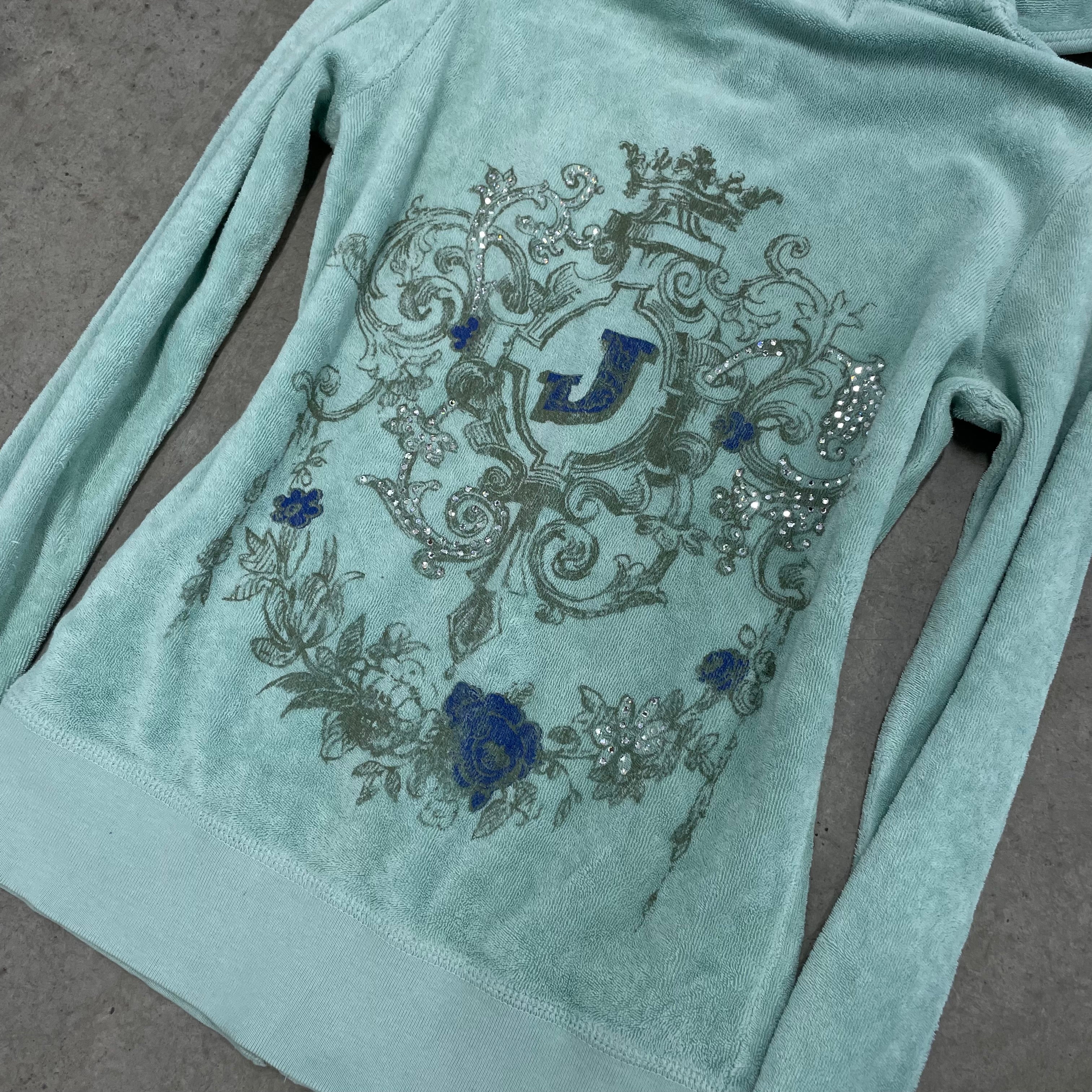 Vintage Juicy Couture Rhinestone Design Terry Cloth Minty Aqua size Petite