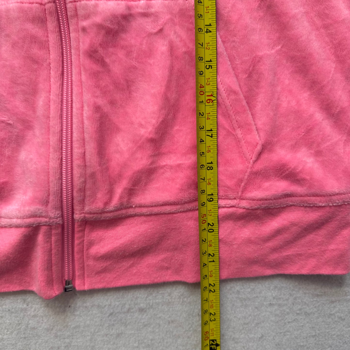 Juicy Couture Women's Pink Velour Zip-Up Hoodie Split Kangaroo Pockets Size M