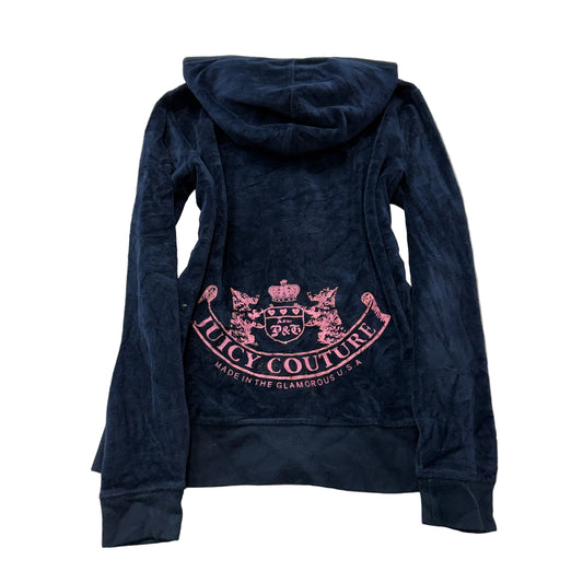 Juicy Couture Scottie Dogs Women's Navy Blue Velour Zip-Up Hoodie Pocket Size XL