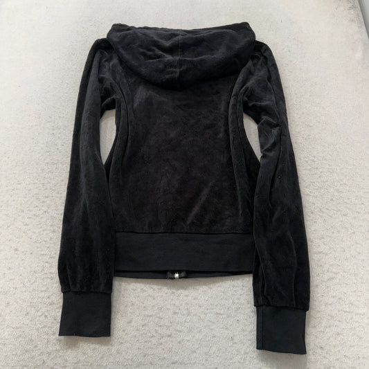 Juicy Couture Women's Black Velour Full Zip Hoodie Pockets Loungewear Y2K Size M