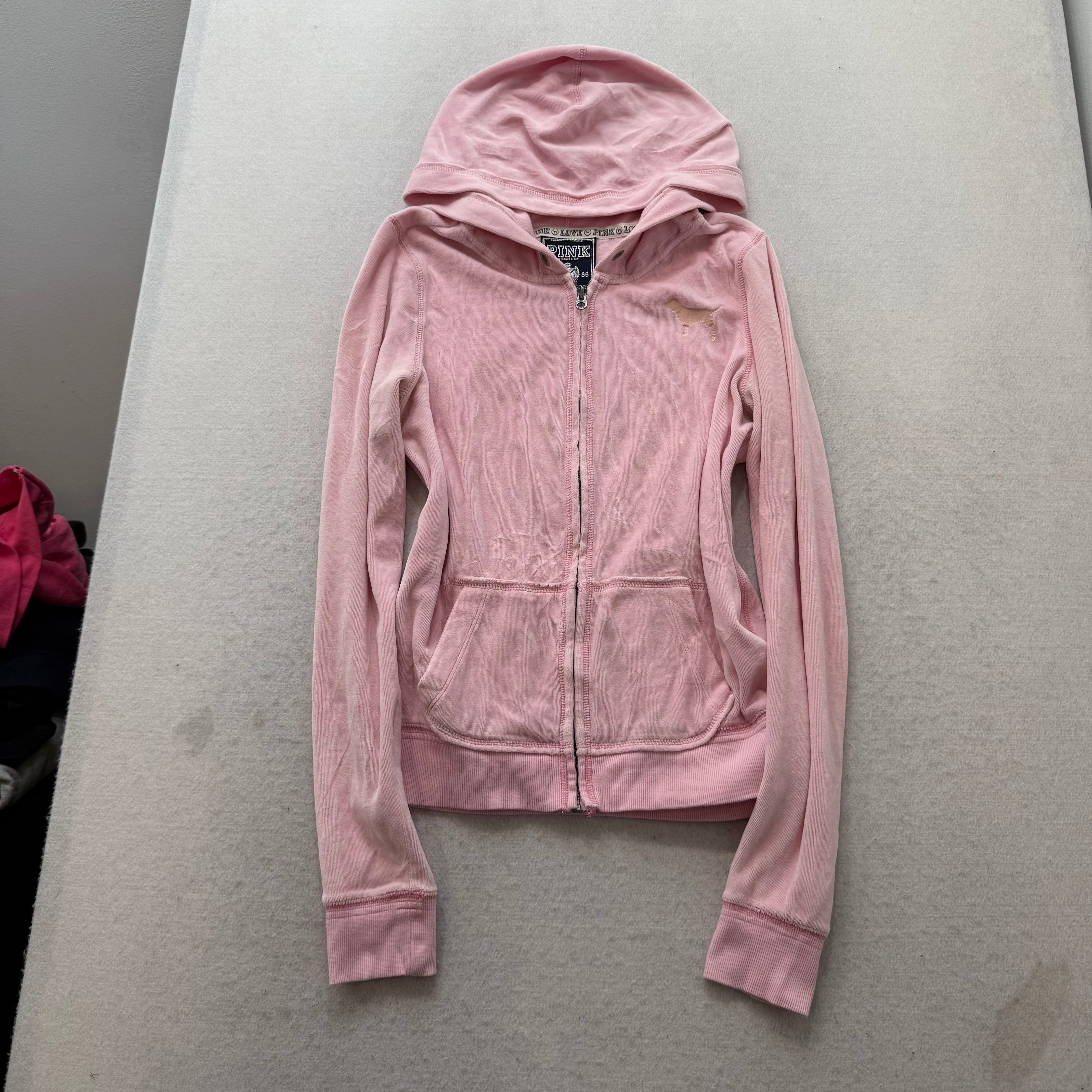 PINK Victoria's Secret Women's Light Pink Zip Up Hoodie Sequin Heart Logo Size M