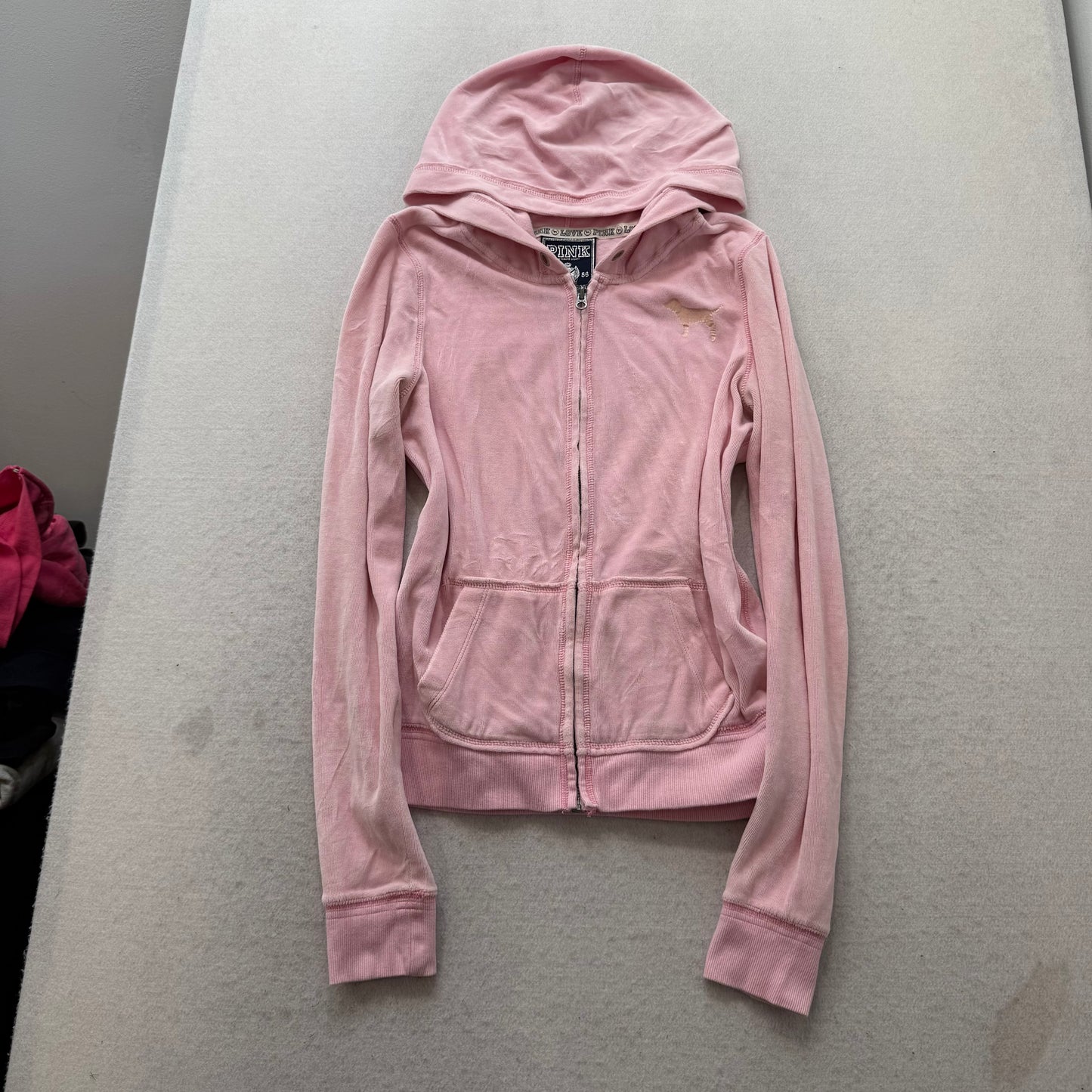 PINK Victoria's Secret Women's Light Pink Zip Up Hoodie Sequin Heart Logo Size M