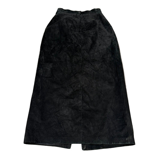 Vintage Danier Canada Women's Black Suede Maxi Skirt Wrap High Waist Y2K Size 4