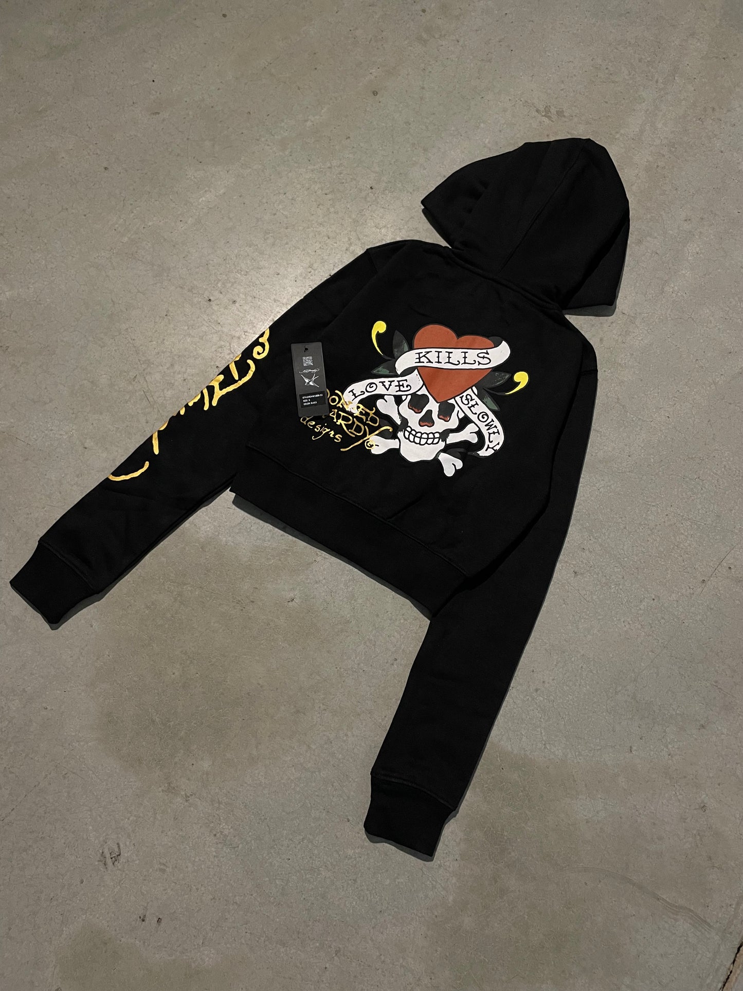 ED HARDY “LKS SKULL” BLACK ZIP UP HOODIE